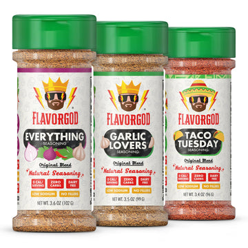 Flavor God Keto Spice Set, Combo Pack of 3 (Everything, Garlic Lovers, Taco Tuesday) Herb, Spice, Vegetable Seasoning Gift, Natu