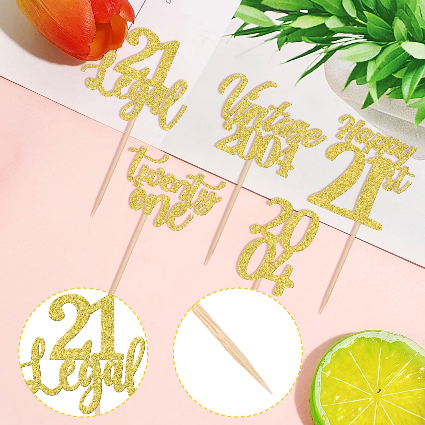 ZHUOWEISM 30PCS Cupcake Toppers for 21st Birthday Decorations Gold