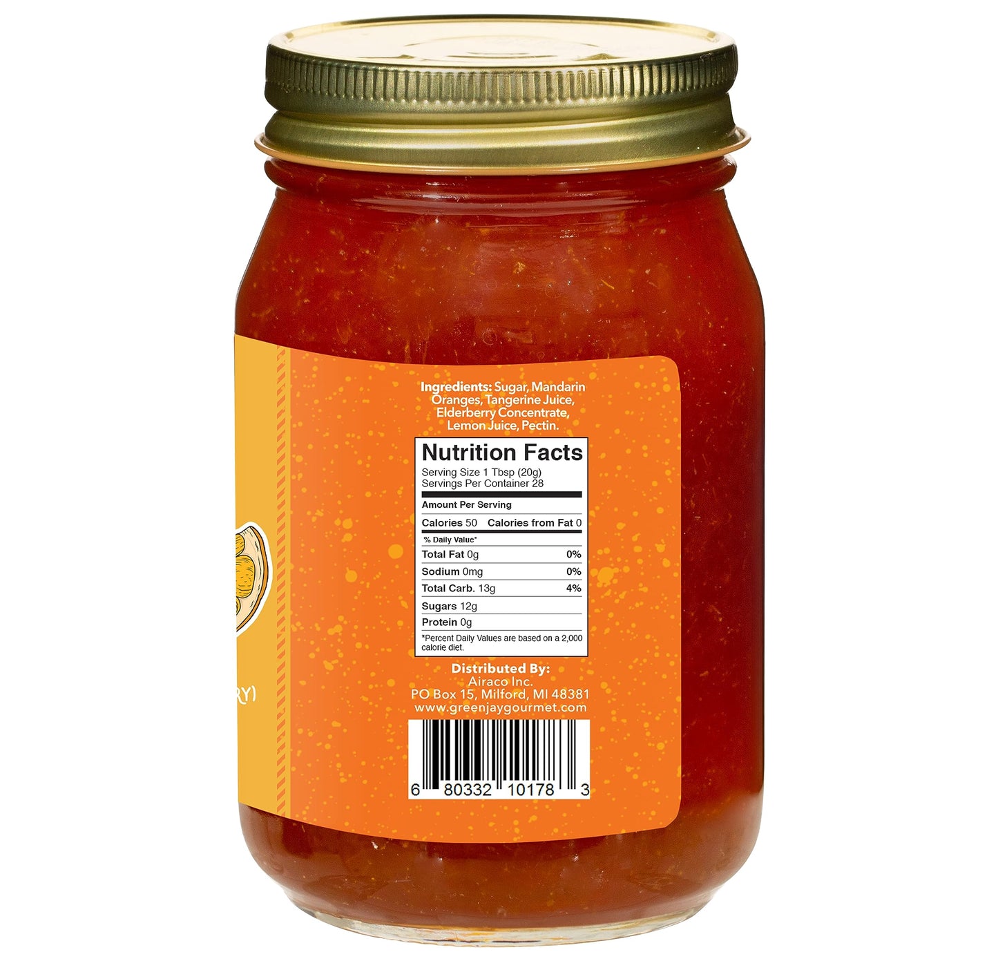 Green Jay Gourmet Toe Jam - All-Natural Fruit Jam - Tangerine, Orange & Elderberry Jam - Vegan, Gluten-Free Fruit Jam - Contains