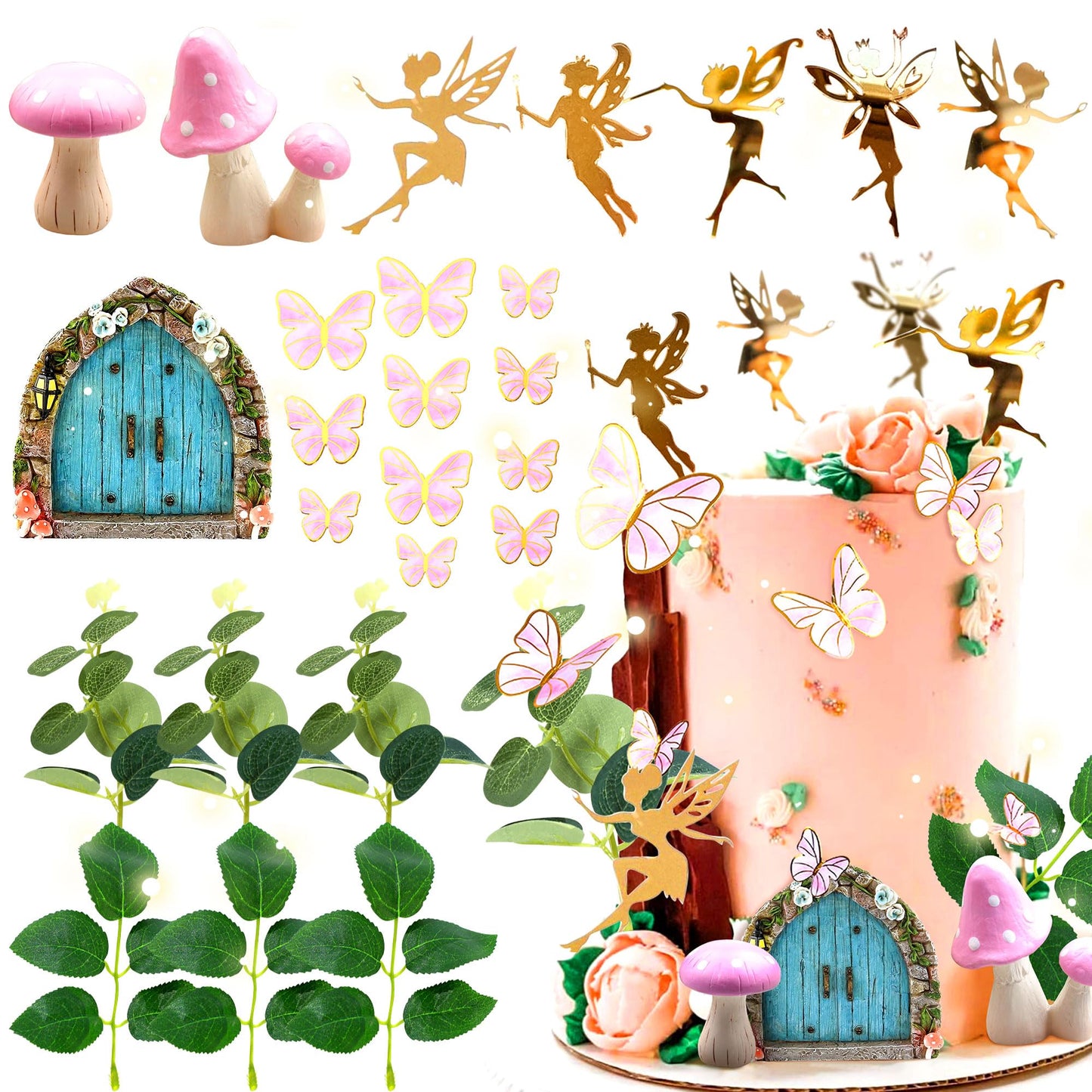 Jevenis 25 Pcs Pink Mushroom House Cake Decoration Mushroom Cake Decoration Fairy Cake Decoration Garden Fairy Cake Decoration F