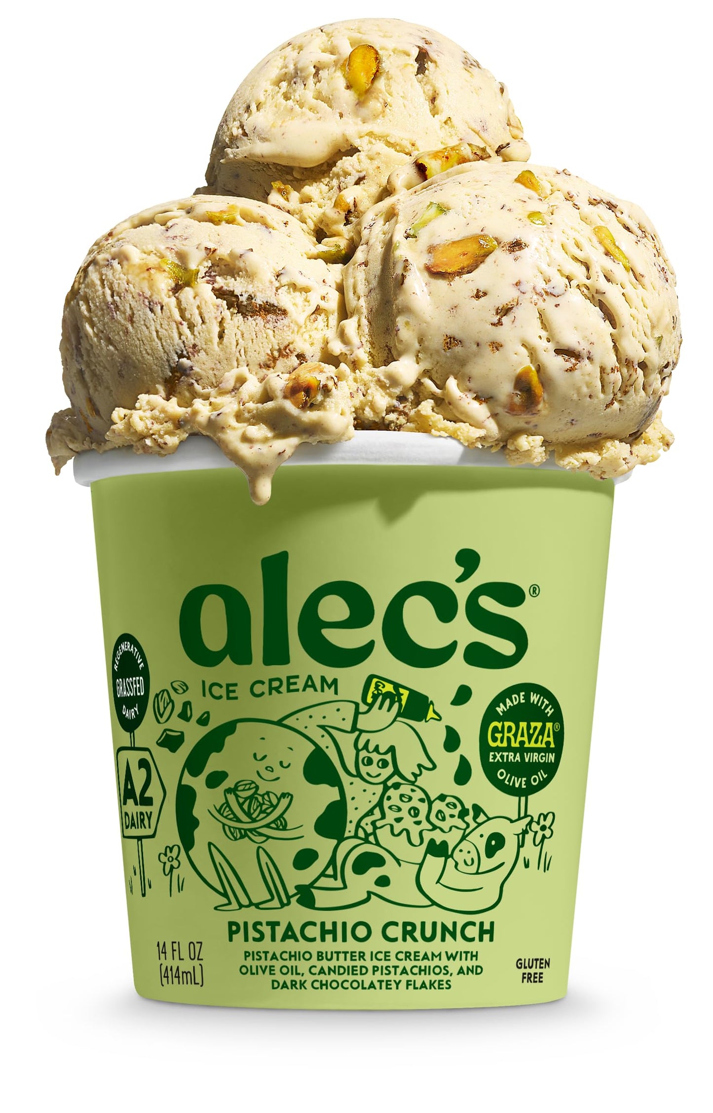Alecs Pistachio Crunch Organic Ice Cream - Grassfed, Regenerative A2 Dairy, 14 oz