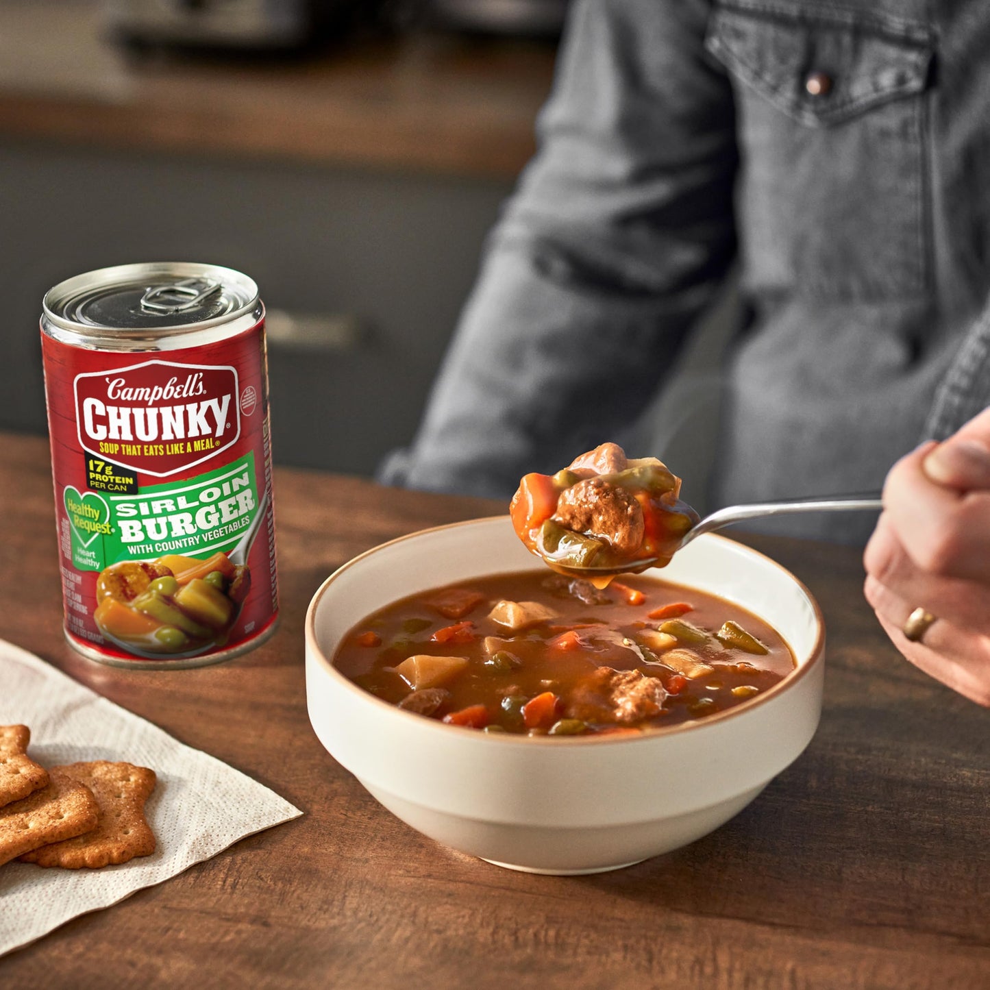 Campbells Chunky Healthy Request Soup, Sirloin Burger with Country Vegetable Beef Soup, 18.8 oz Can (Case of 12)