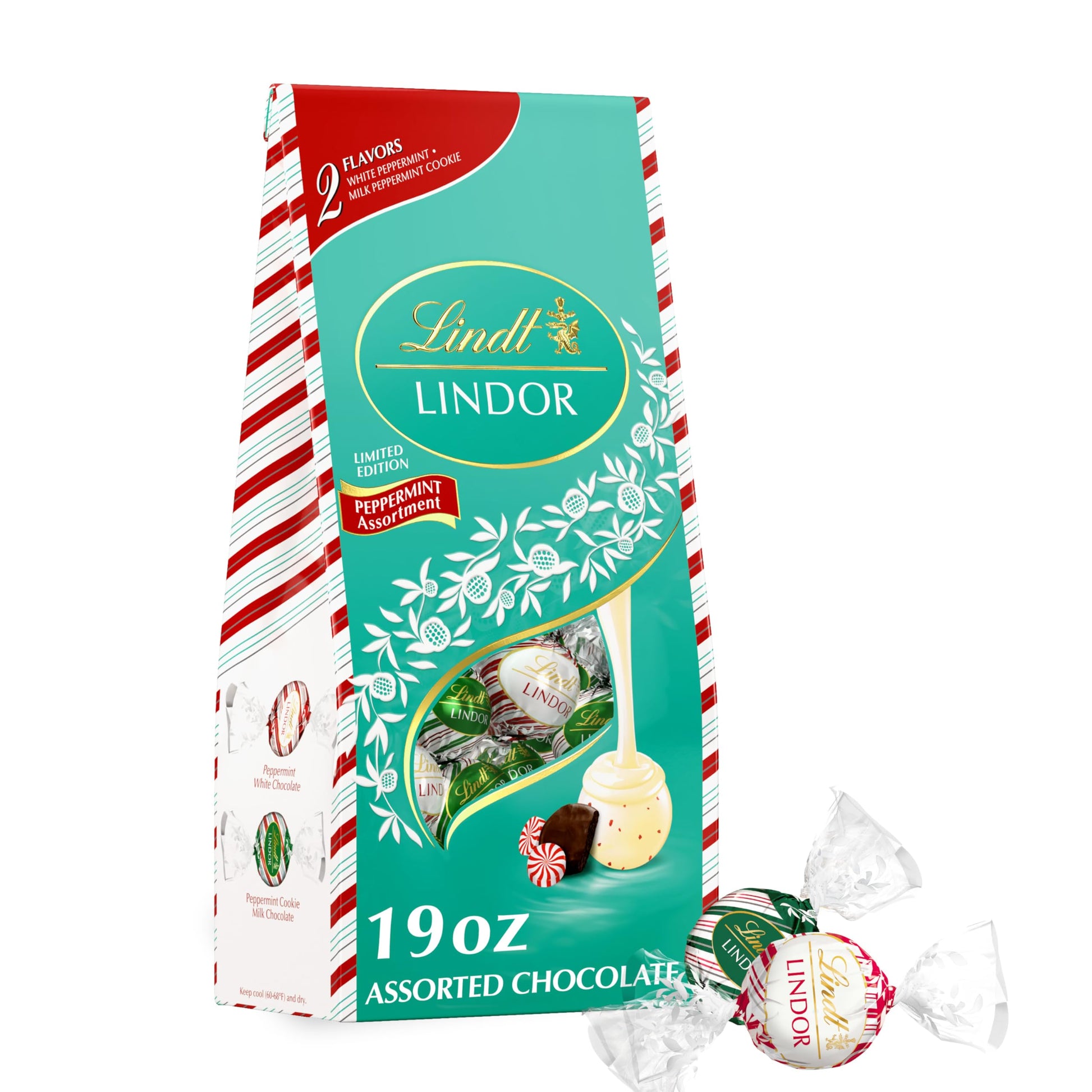 Lindt LINDOR Holiday Assorted Peppermint Chocolate Candy Truffles  19 oz. Bag