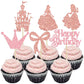 Gyufise Princess Cupcake Toppers, 24Pcs Glitter Castle & Bowknot Decorations, Rose Gold, 2.4x3.9 inches, for Birthday & Baby Shower Parties