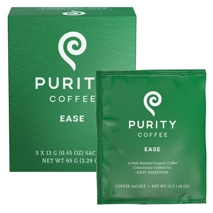 Purity Coffee EASE Dark Roast Low Acid Organic Coffee - USDA Certified Organic Specialty Grade Arabica Single-Serve Packets - Th