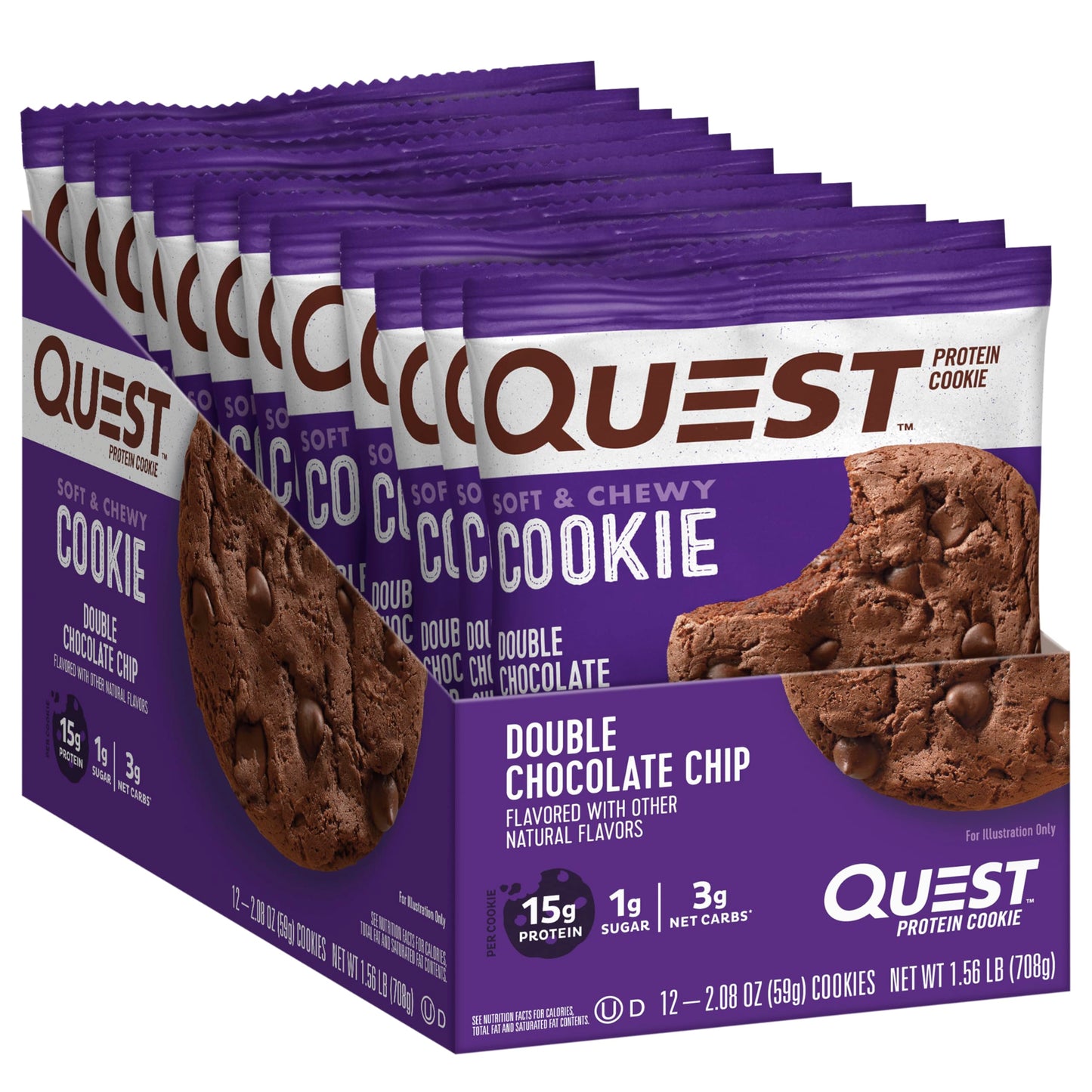 Quest Nutrition Protein Cookie - Double Chocolate Chip, High Protein, Low Carb, 12 Count