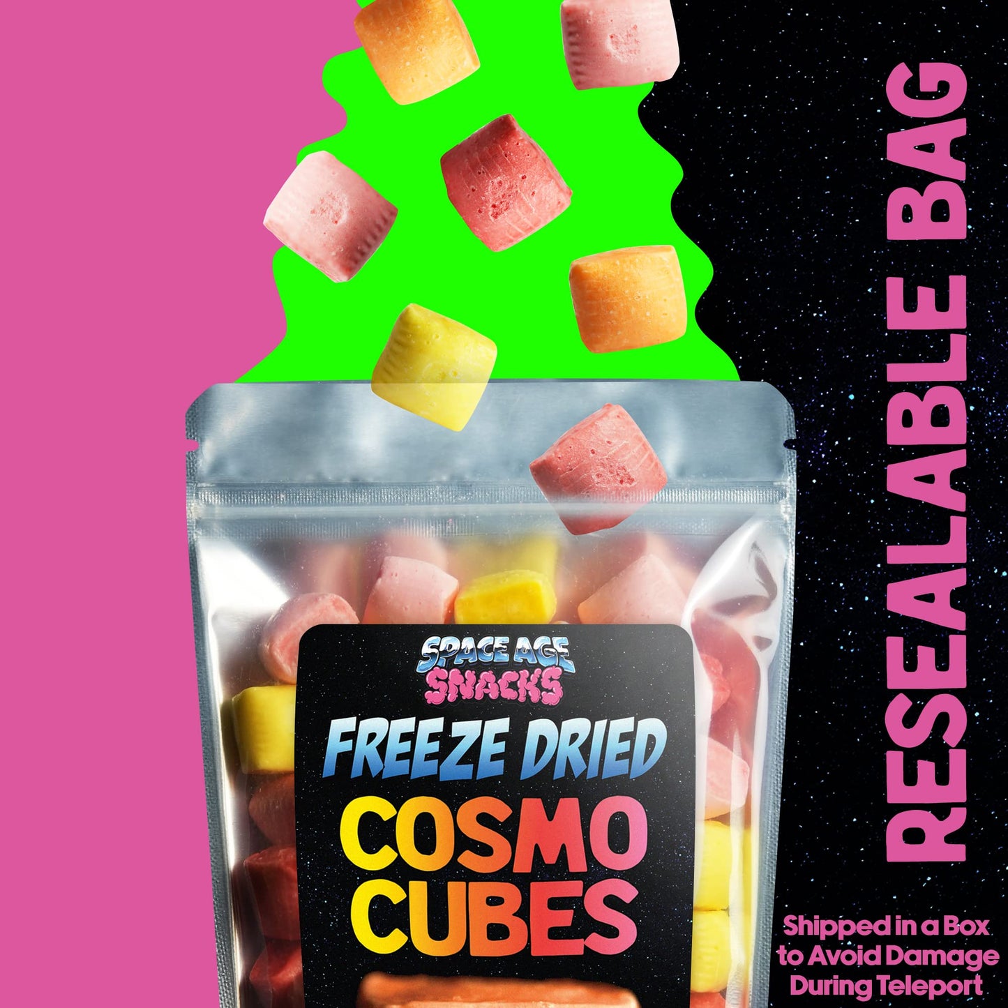 Space Age Snacks Premium Freeze Dried Candy - Cosmo Cubes, 5 Ounce Pack, Gourmet   Shipped in Protective Box