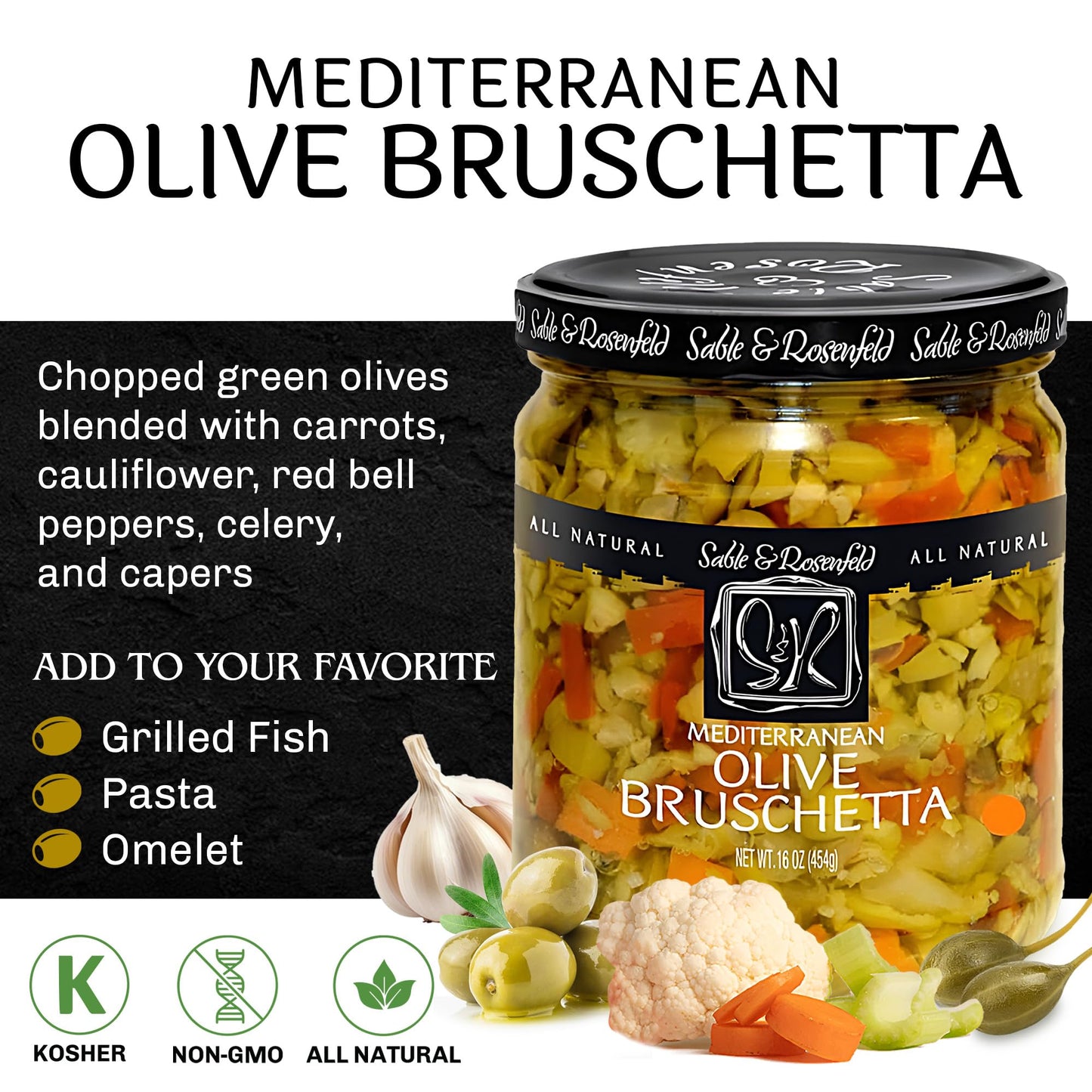 Mediterranean Olive Bruschetta - Gluten-Free Sandwich Spread With Olive Oil For Muffuletta, Sandwiches, Dips, Crackers, Salads,