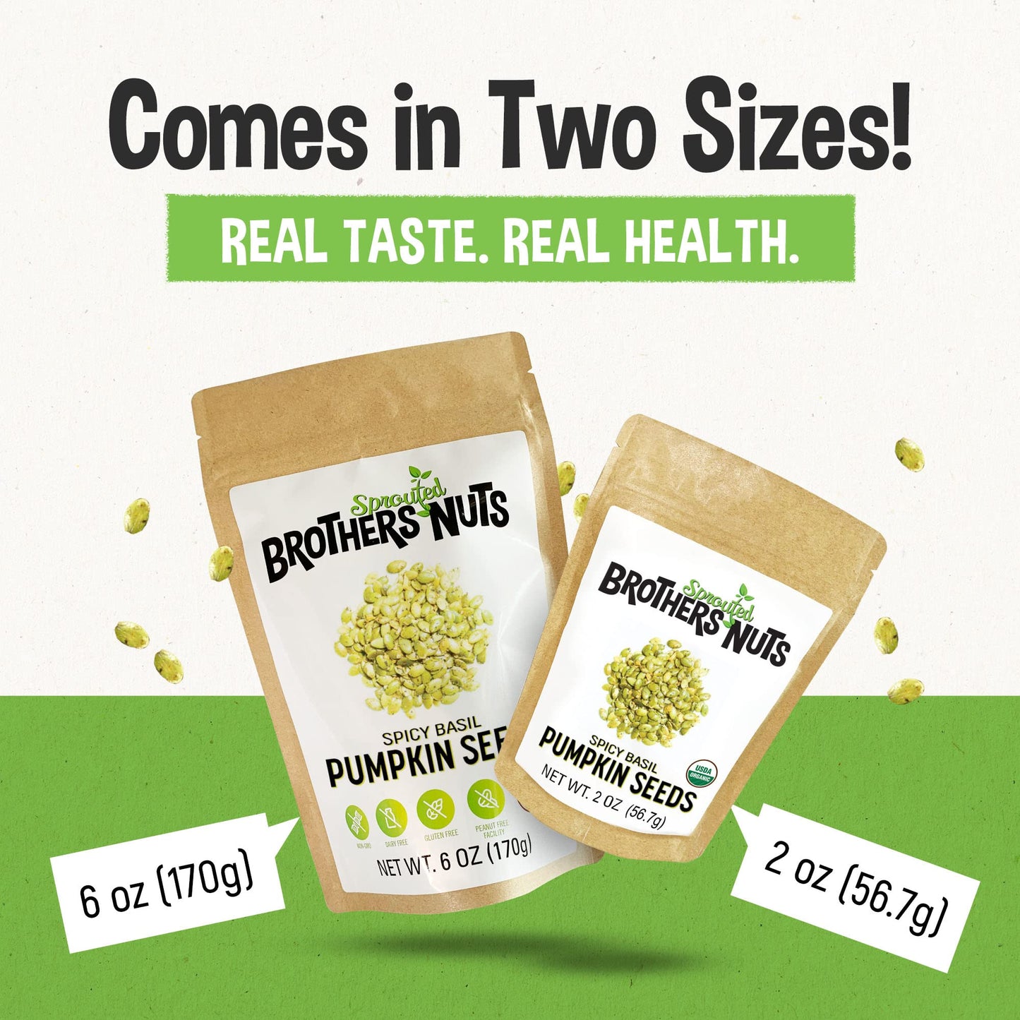 Brothers Sprouted Nuts Organic Spicy Basil Pumpkin Seeds, 6 oz, Vegan, Gluten-Free, Kosher, No Preservatives