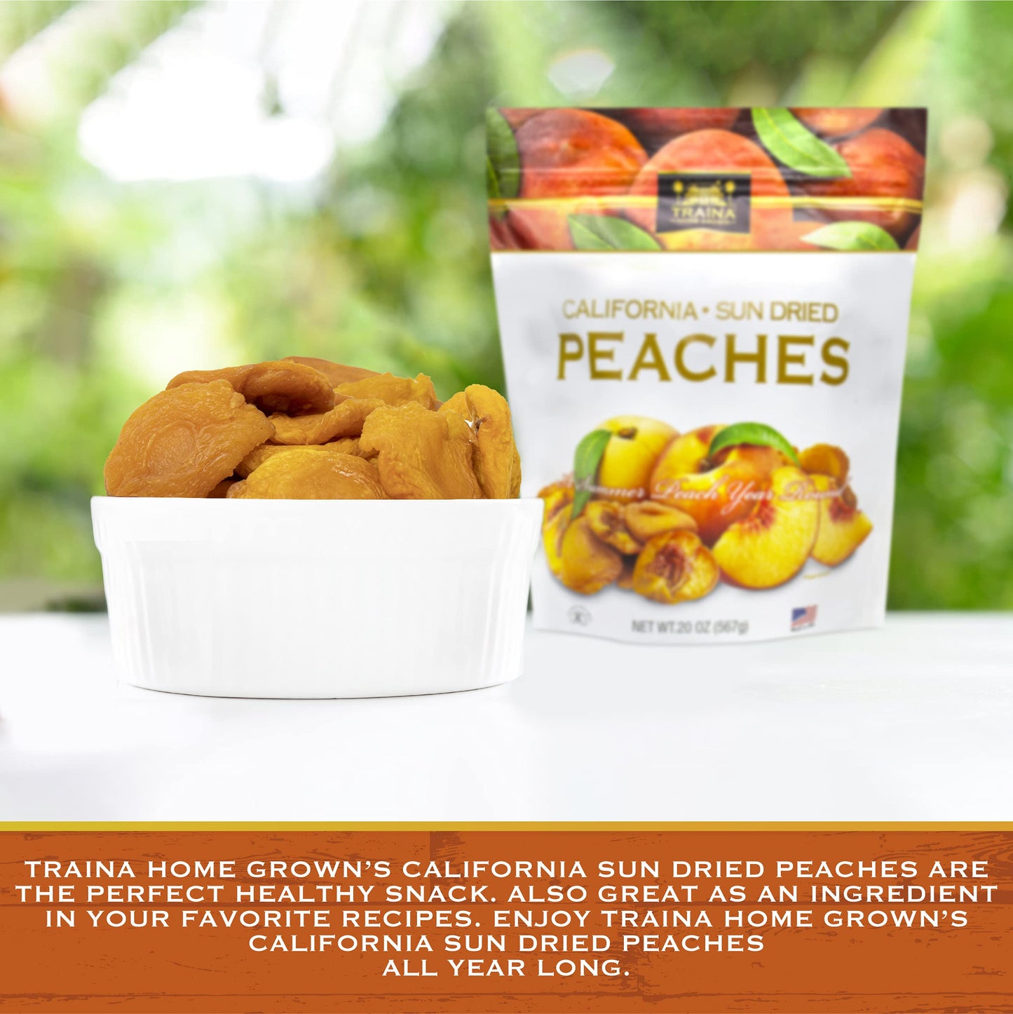 Traina Home Grown California Sun Dried Peaches - Healthy & Non-Gmo, Natural Sweet Flavor Fruit No Sugar Added, Perfect Snack In