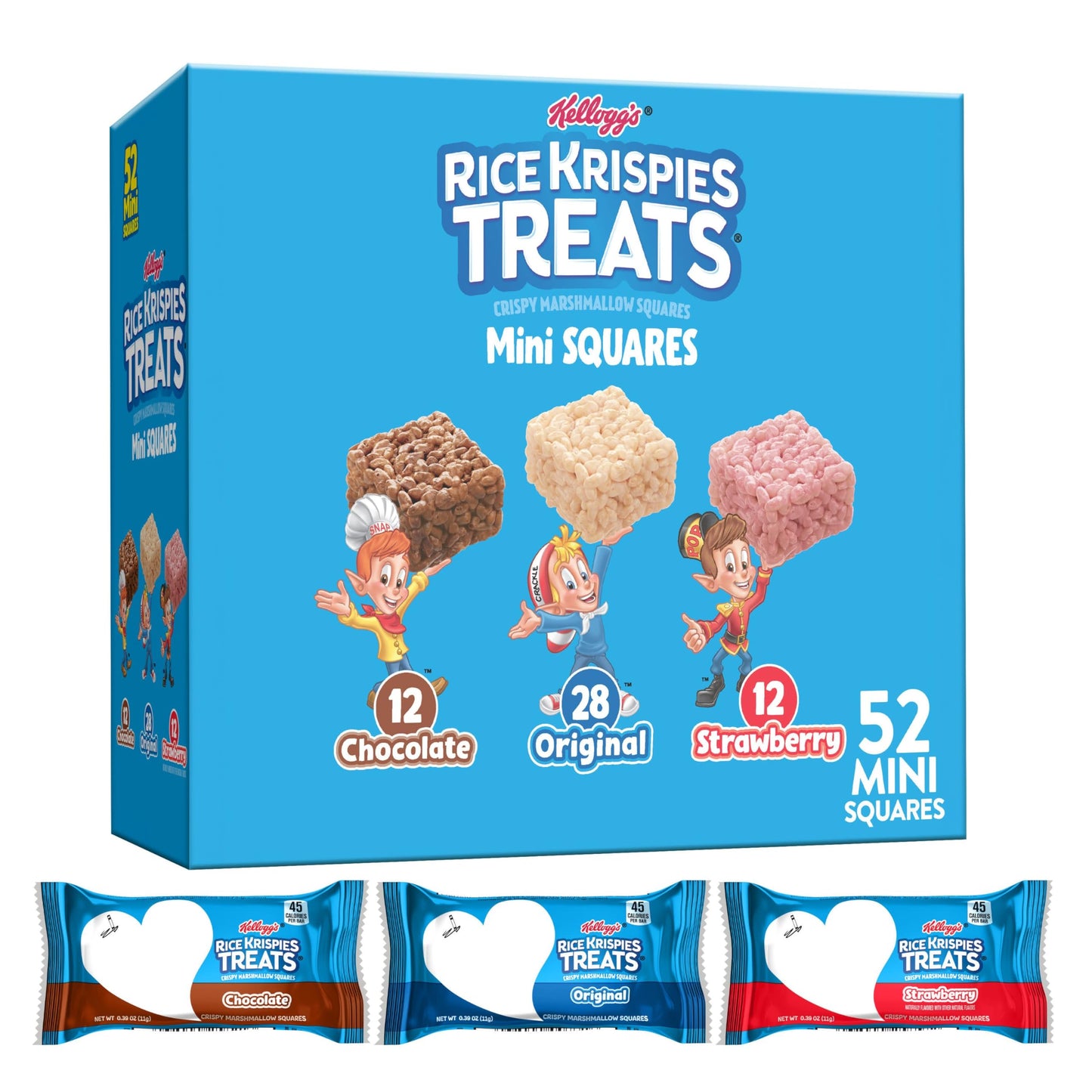 Rice Krispies Treats Mini Squares, Kids Snacks, Lunch Snacks, Variety Pack, 20.1Oz Box (52 Bars)