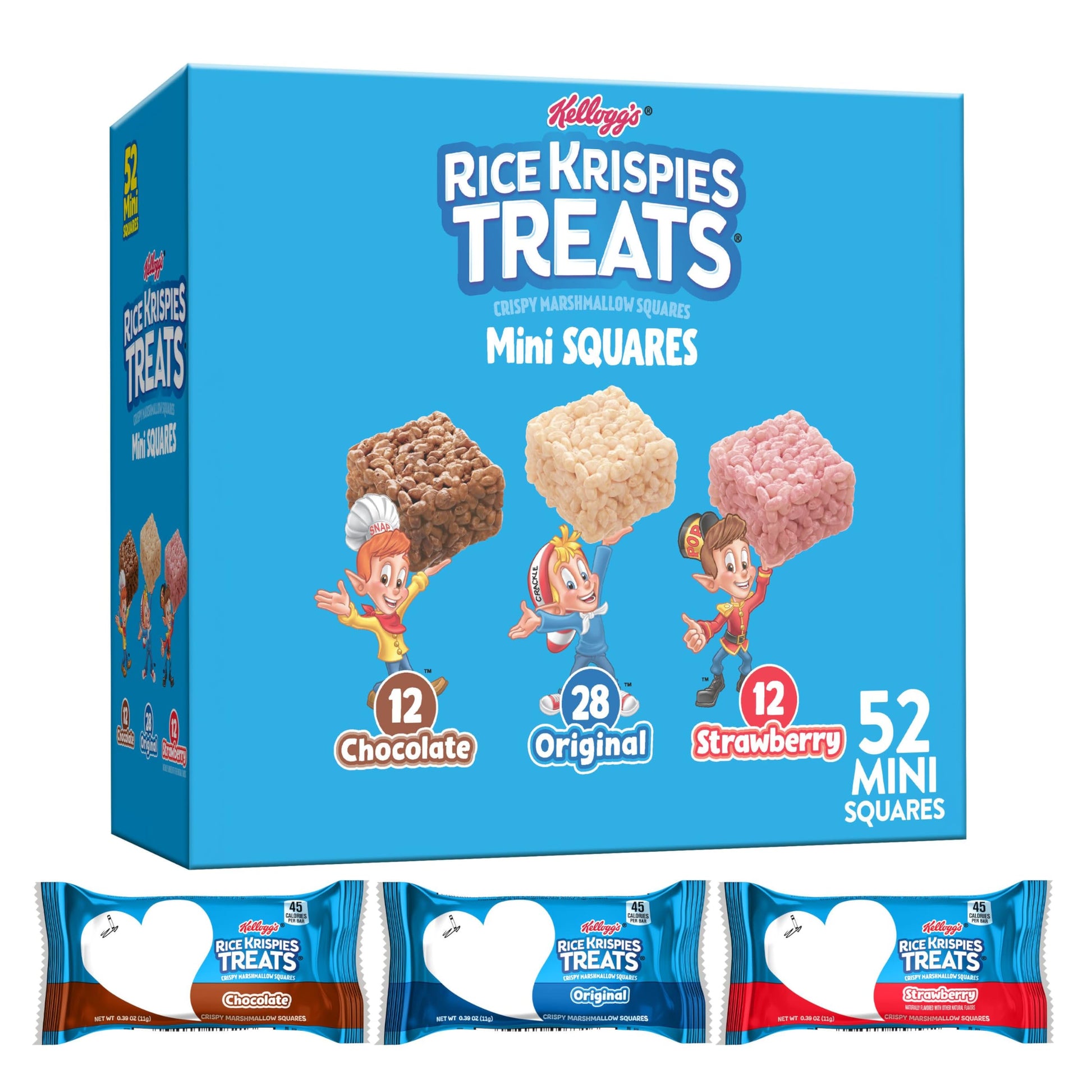 Rice Krispies Treats Mini Squares, Kids Snacks, Lunch Snacks, Variety Pack, 20.1Oz Box (52 Bars)