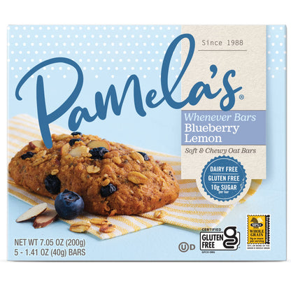 Pamela s Products Gluten Free Whenever Bars, Blueberry Lemon Box, 7.05 Oz, 30 Count, Pack of 6
