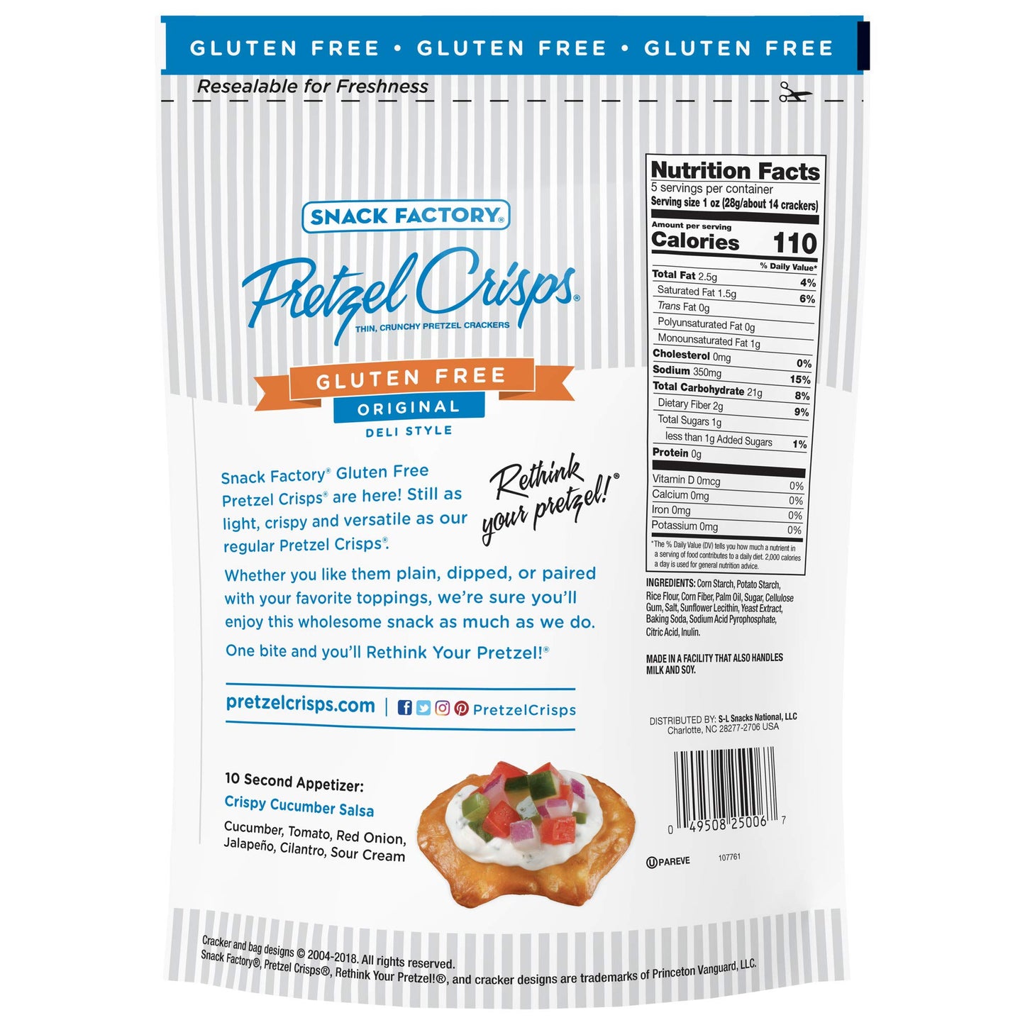 Snack Factory Pretzel Crisps Gluten Free, Original Flavor, 5 Ounce (Pack of 8)