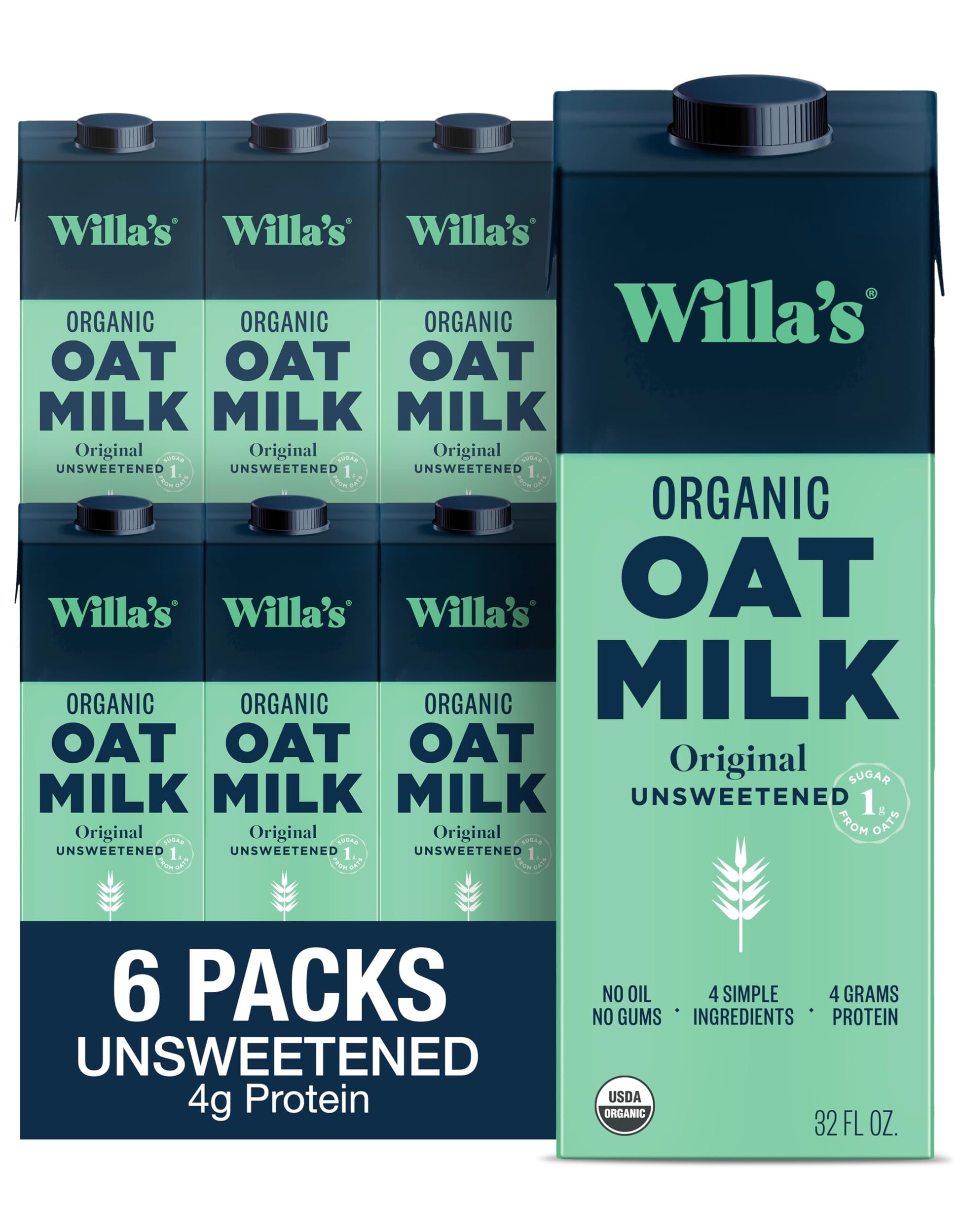 Willa s Organic Oat Milk - Unsweetened Original Oatmilk, Non-GMO, Shelf Stable, Low Sugar, Non-Dairy Vegan Milk, Made from Whol
