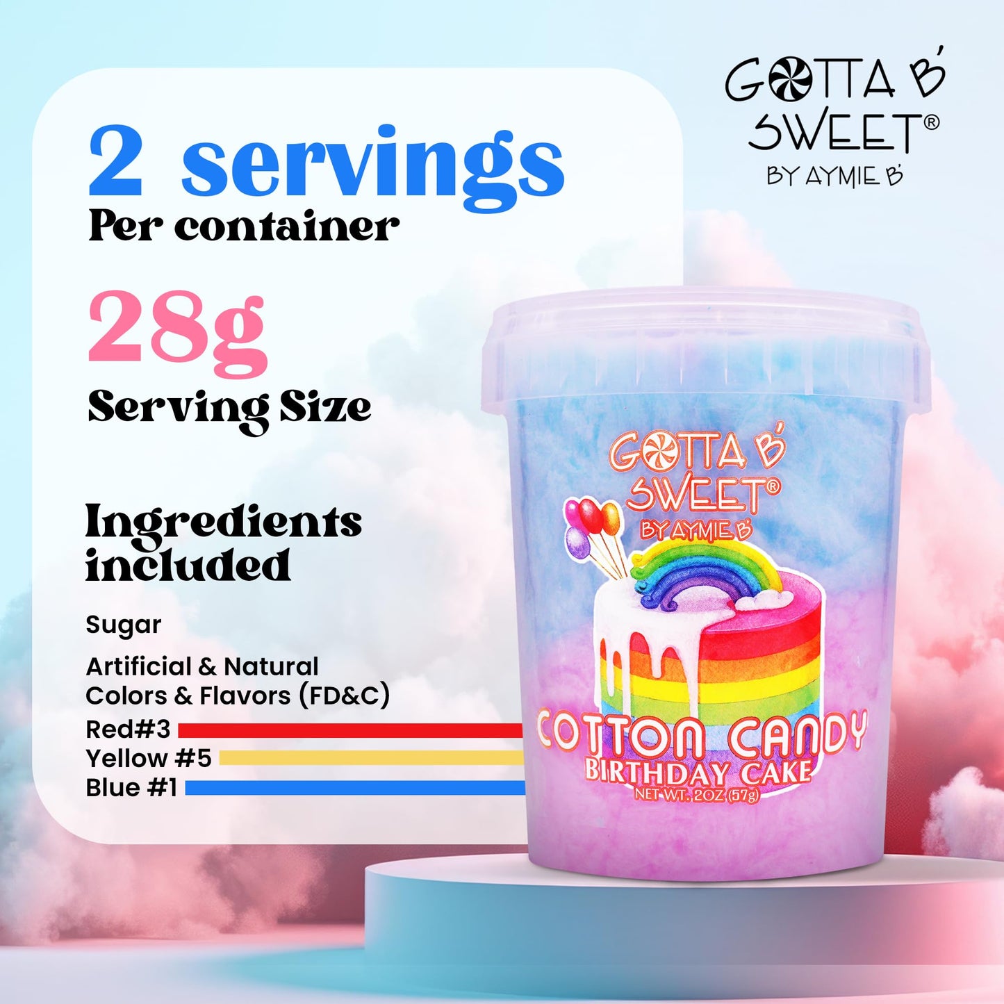 Gotta B Sweet Birthday Cake Flavored Cotton Candy - 2 Oz (Pack Of 3) - Blue, Pink And White - Birthday Party Treats For Kids