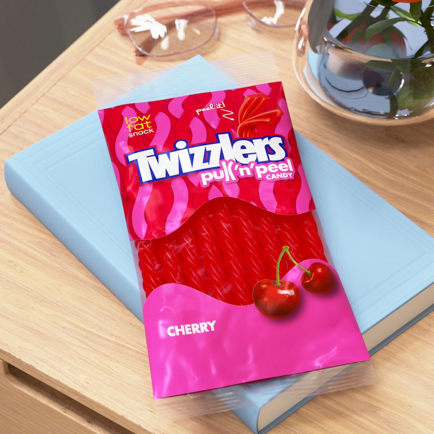 Twizzlers Pull N Peel Cherry Licorice Candy, Low Fat, 6.1 oz (12 Count), Red