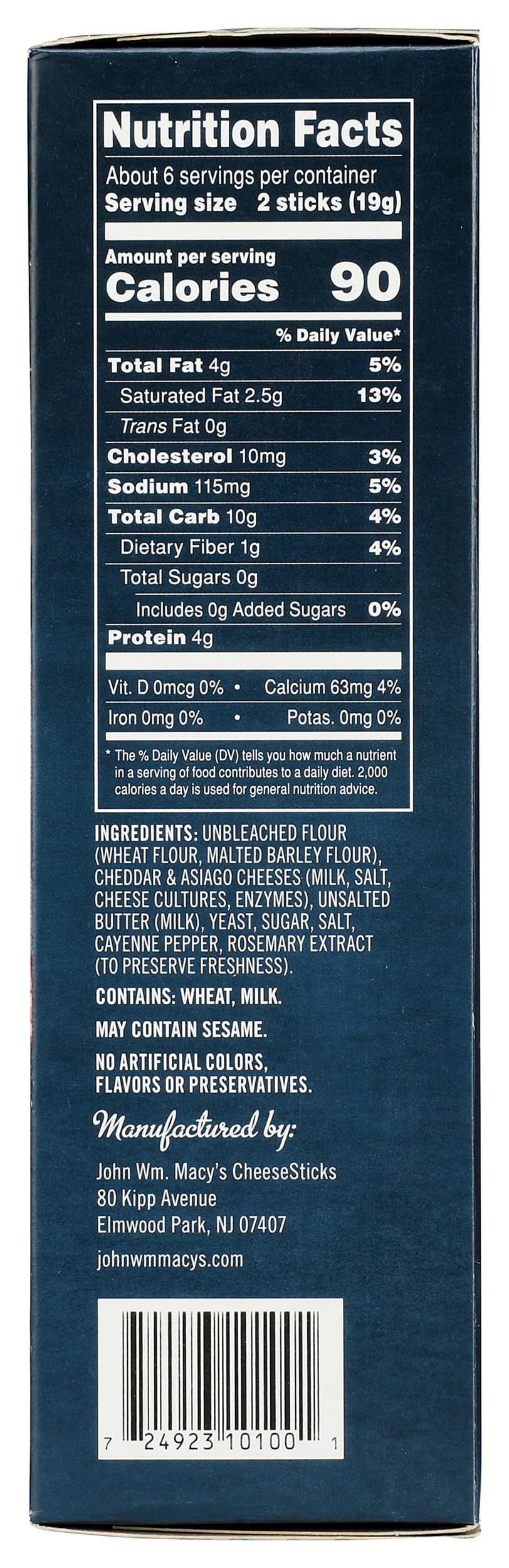 JOHN MACYS Cheesesticks Original Cheddar, 4 OZ
