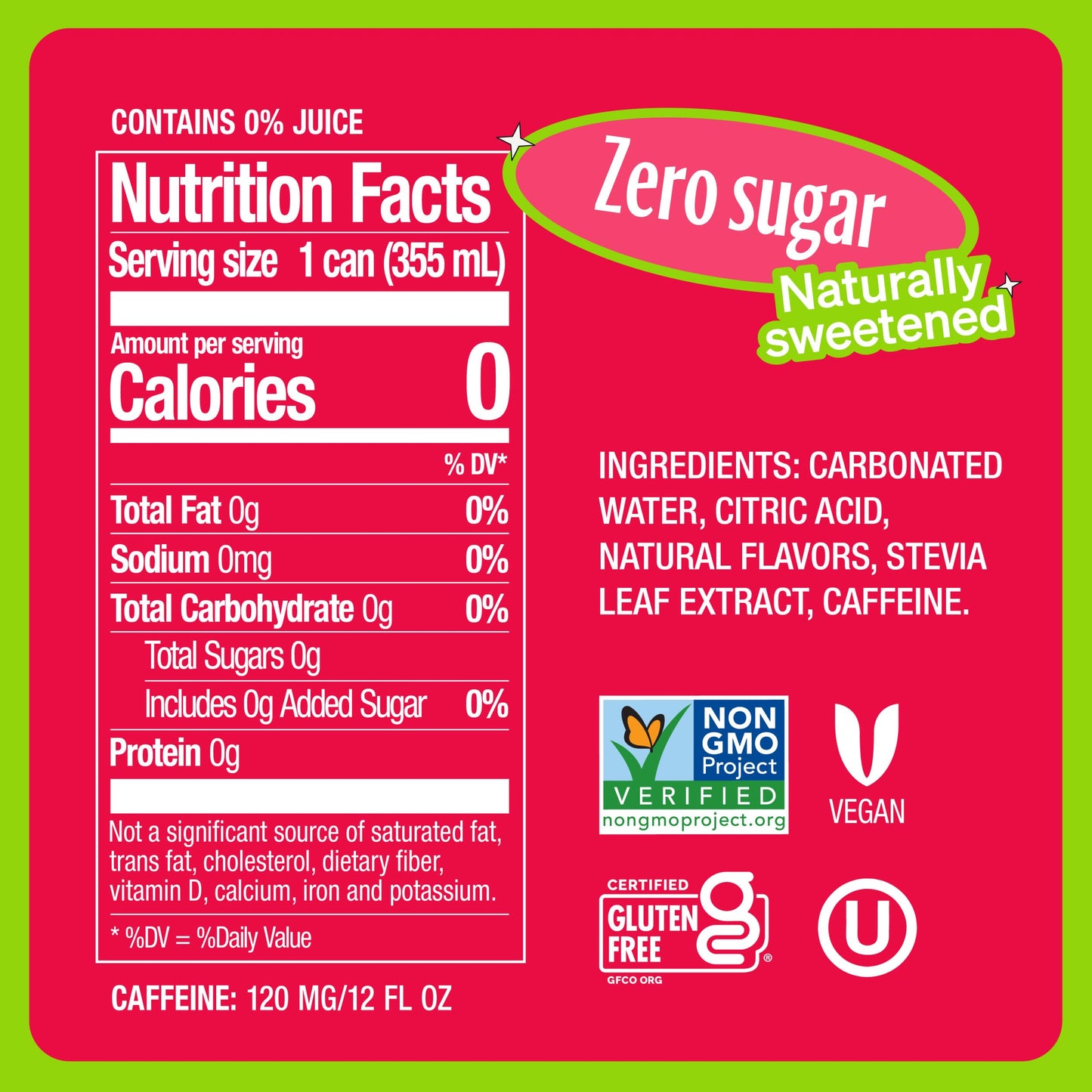 Zevia Zero Sugar Energy Drink, Strawberry Kiwi, 12 oz Cans, 12-Pack, Non-GMO, Gluten-Free, Vegan