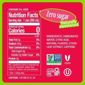 Zevia Zero Sugar Energy Drink, Strawberry Kiwi, 12 oz Cans, 12-Pack, Non-GMO, Gluten-Free, Vegan