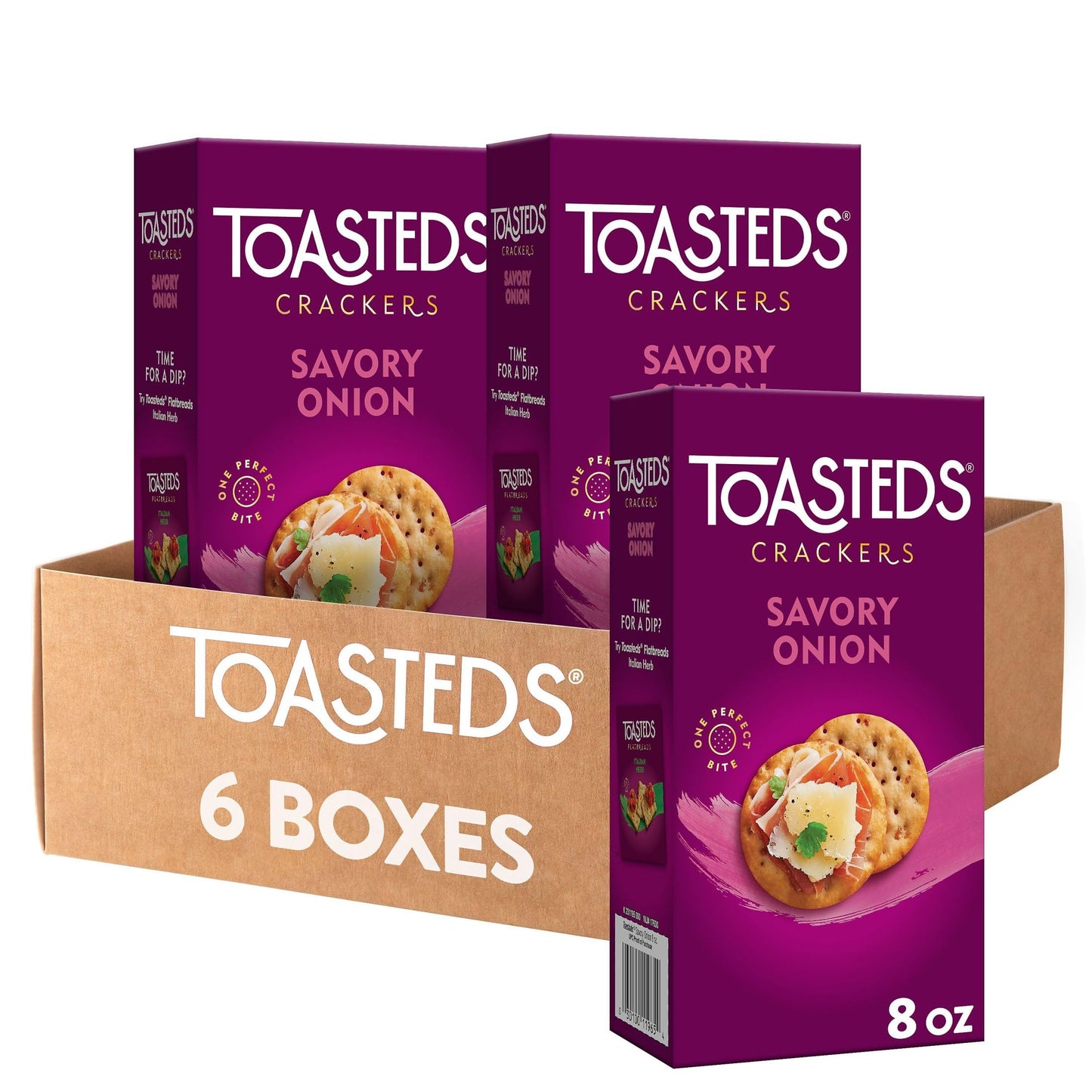 Toasteds Crackers, Savory Onion Party Snacks, 48 Ounce (Pack of 6), Model 3010011964