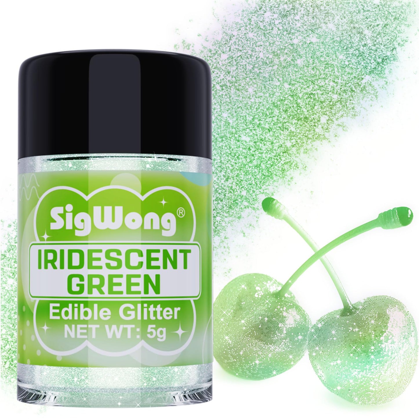Iridescent Green Edible Glitter - 5g Food Grade Cake Decorating Shimmering Glitter, Edible Sprinkle Luster Dust for Drinks, Choc