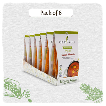 Food Earth Indian Simmer Sauce - Tikka Masala - Organic, Vegan, Gluten-Free, GMO-Free - Microwavable Cooking Sauce - 12 Pouches