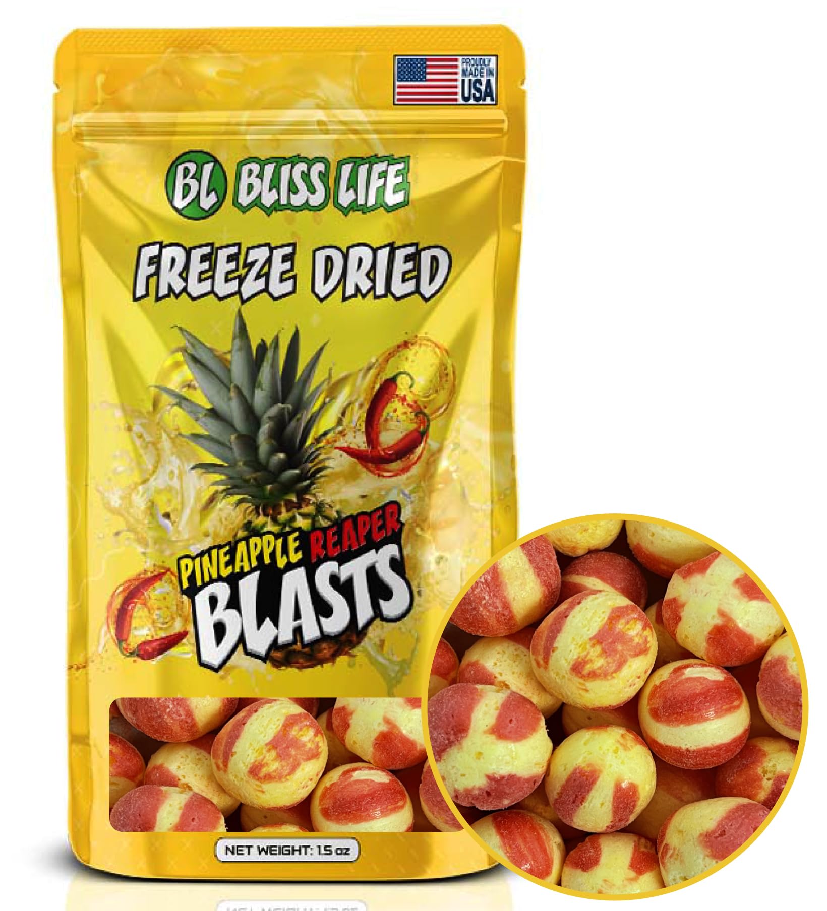 Bliss Life Pineapple Reaper Blast Freeze Dried Pineapple Fruit Candy from TikTok, ASMR Crunchy Candy, Spicy Sweet and Sour Kids 