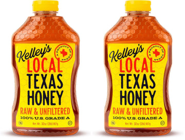 Kelleys Local Texas Raw & Unfiltered Raw Honey, Pure Honey, (32 ounce) (Pack of 2)