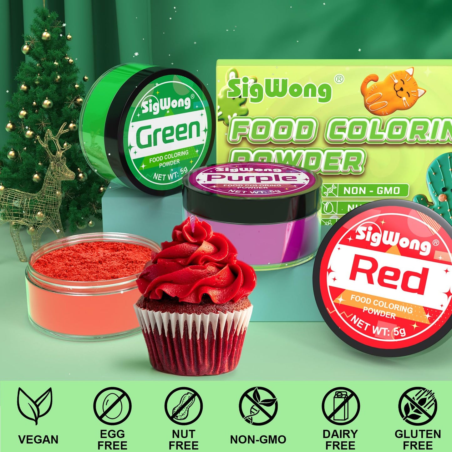 SigWong Food Coloring Powder - 6 Vibrant Colors, Edible Dye for Baking & Crafts - 1 Ounce (Pack of 6)