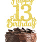 13 Birthday Cake Topper - Double Sided Gold Glitter, Happy 13Th Birthday Cake Topper For Girls,13 Cake Decorations For Girls, 13