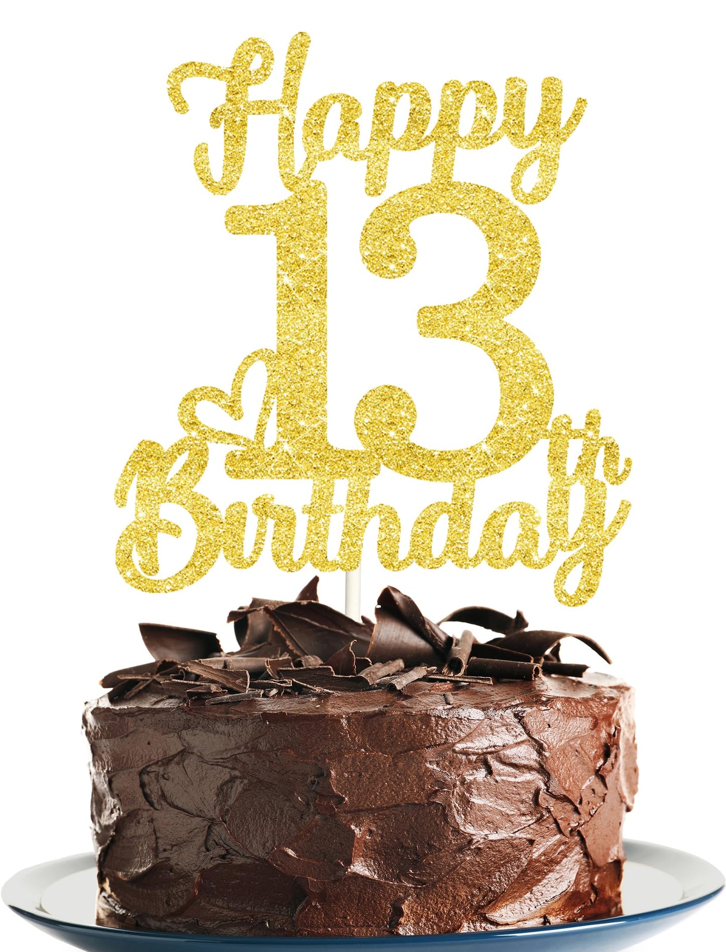 13 Birthday Cake Topper - Double Sided Gold Glitter, Happy 13Th Birthday Cake Topper For Girls,13 Cake Decorations For Girls, 13