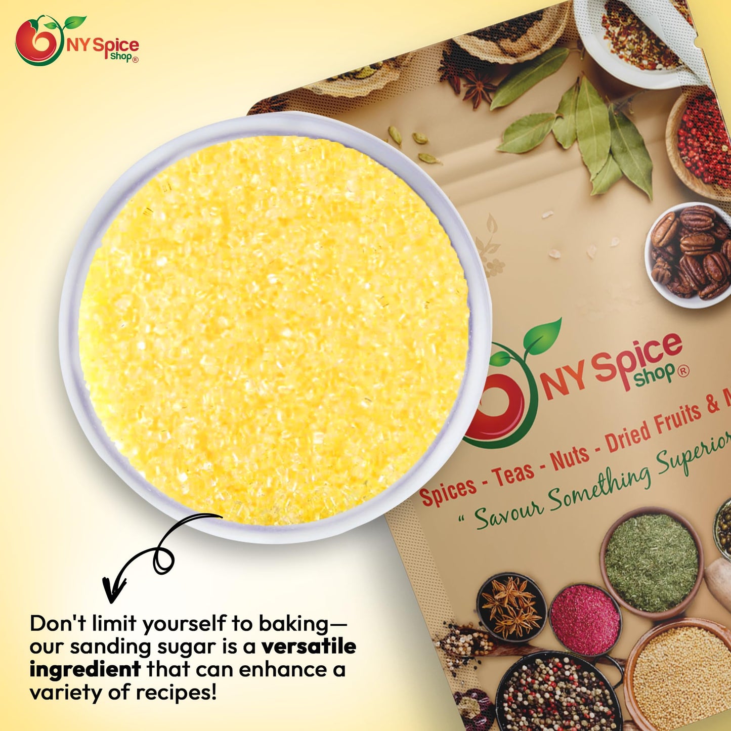 NY Spice Shop Yellow Sanding Sugar Edible Sprinkles 1 Pound for Cake Decorating and Candy Dishes
