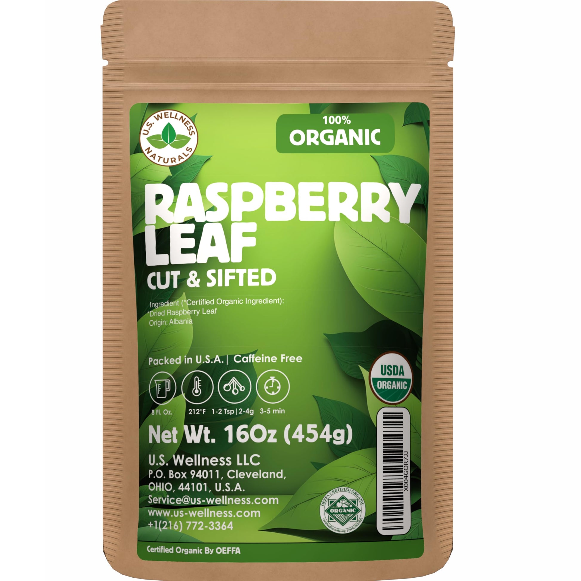 Raspberry Leaf Tea - 16Oz (REAL WILD HARVEST) | 100% USDA Certified ORGANIC | Loose Leaf (Rubus idaeus aka Wild Raspberry Leaves