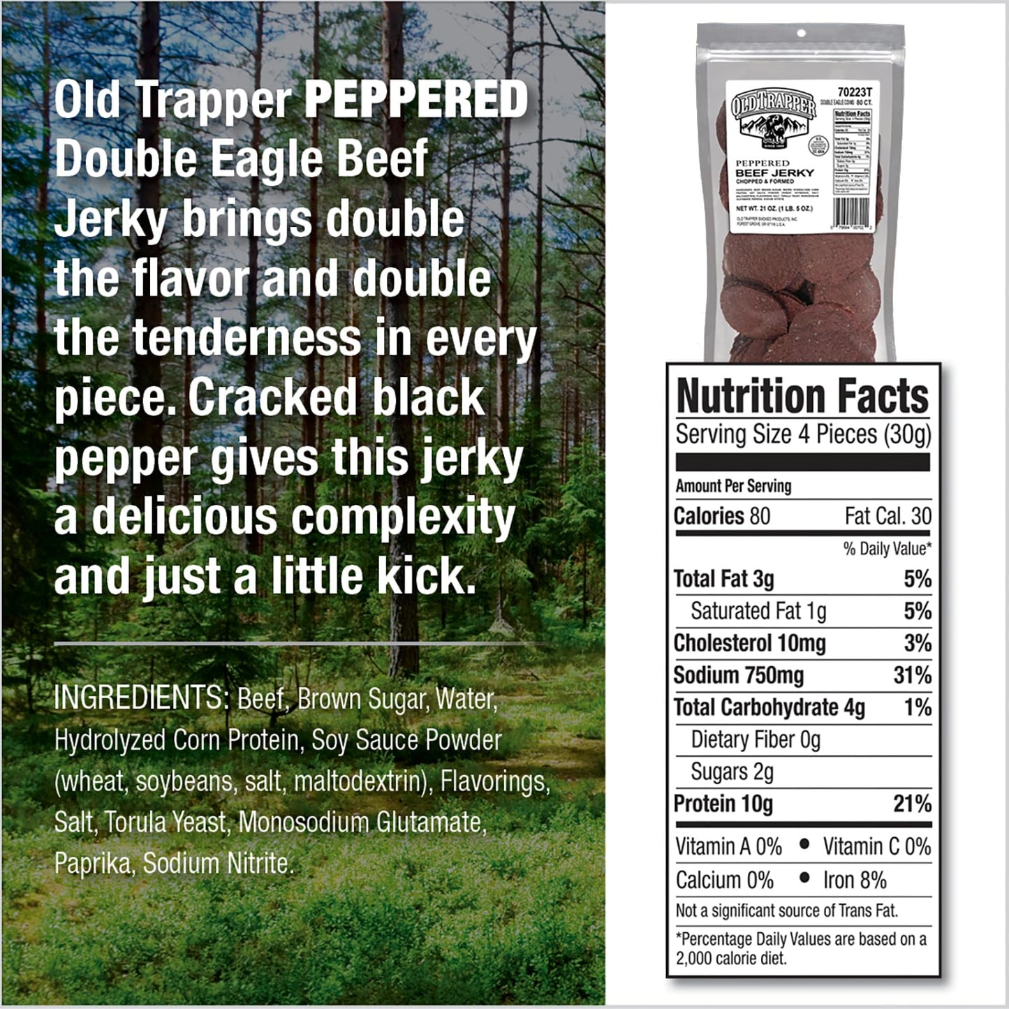 Old Trapper Beef Jerky, Peppered Flavor, 10g Protein, 80 Count Bag