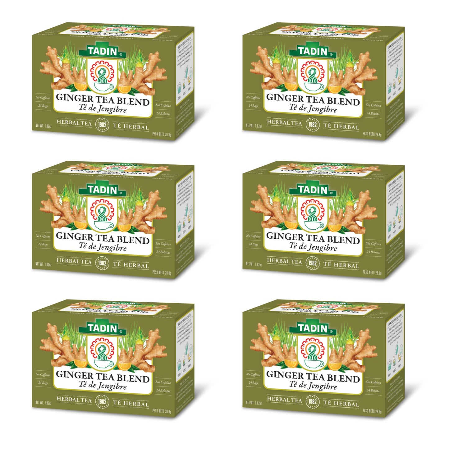 Tadin Ginger Tea Blend, Herbal Tea, Caffeine Free, 24 Tea Bags, Pack of 6