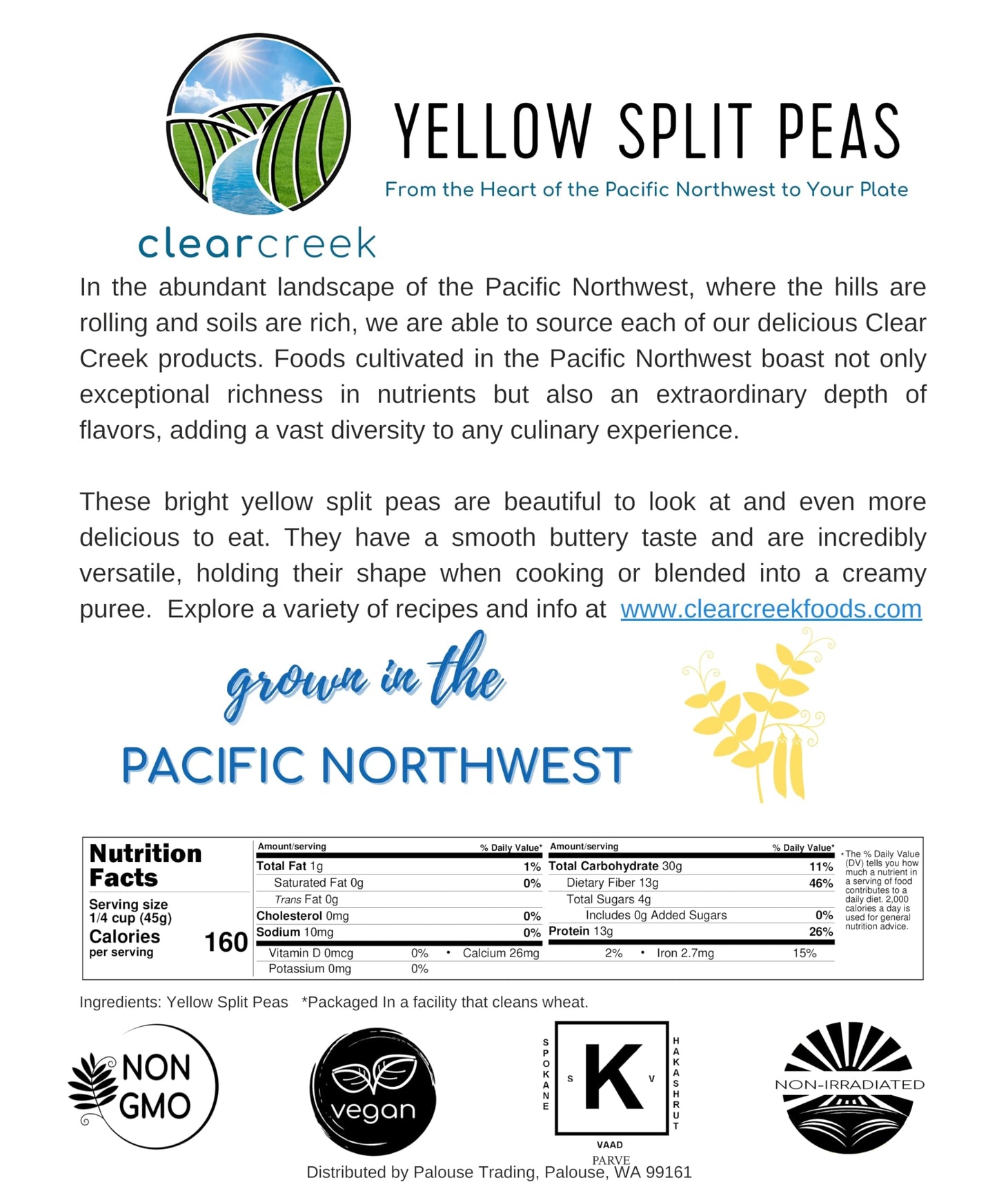 Grown in Idaho Yellow Split Peas | 4 lb Linen Drawstring Bag | Non-GMO | Kosher | Vegan | Dried | High in Fiber and Protein | No