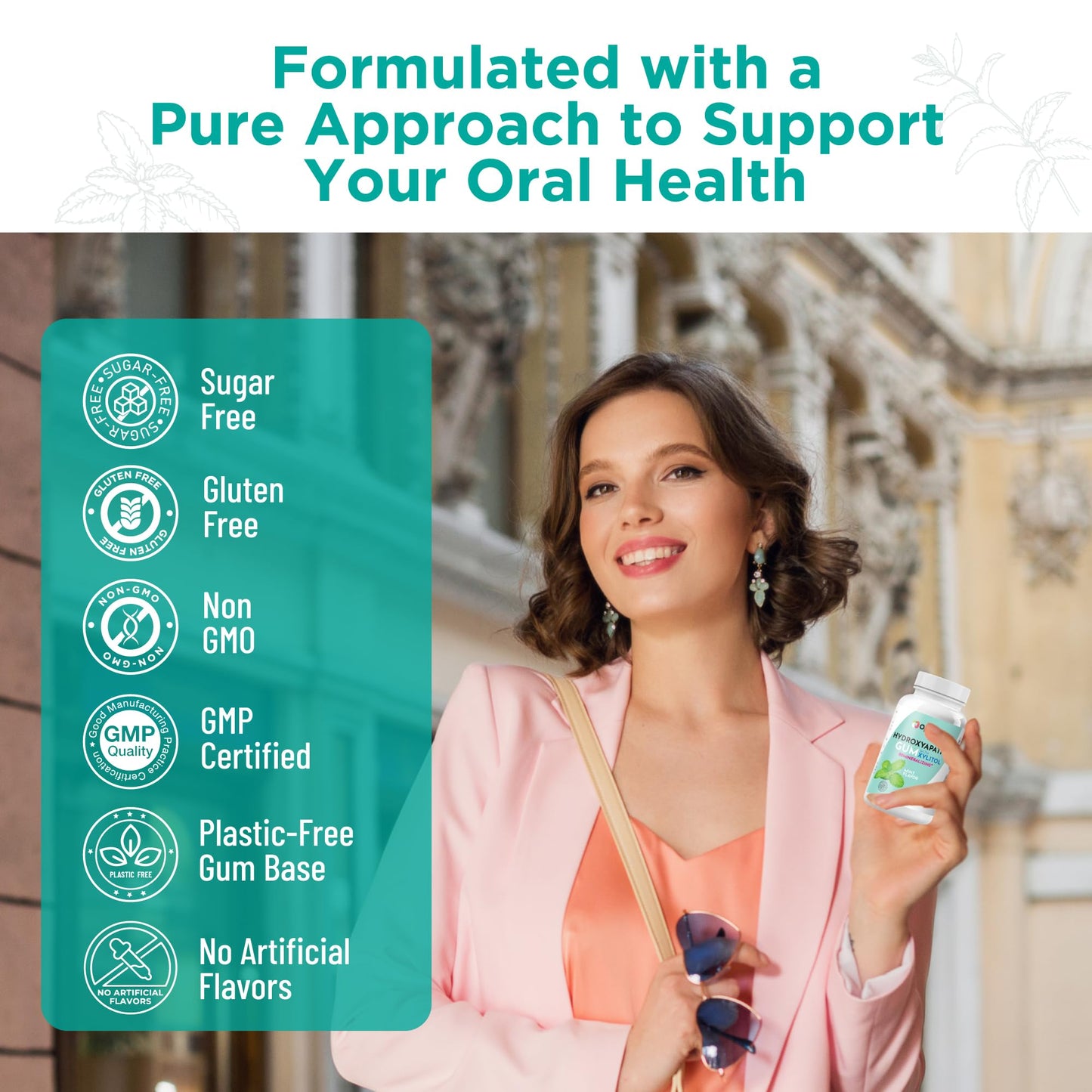 Optiwav Nano Hydroxyapatite Remineralizing Gum - Teeth Mineralizing Re-Mineralizing Chewing Gum with Nanohydroxyapatite & Xylitol - Cavity Reversing Sugar Free Mint Gum for Oral Health & Fresh Breath