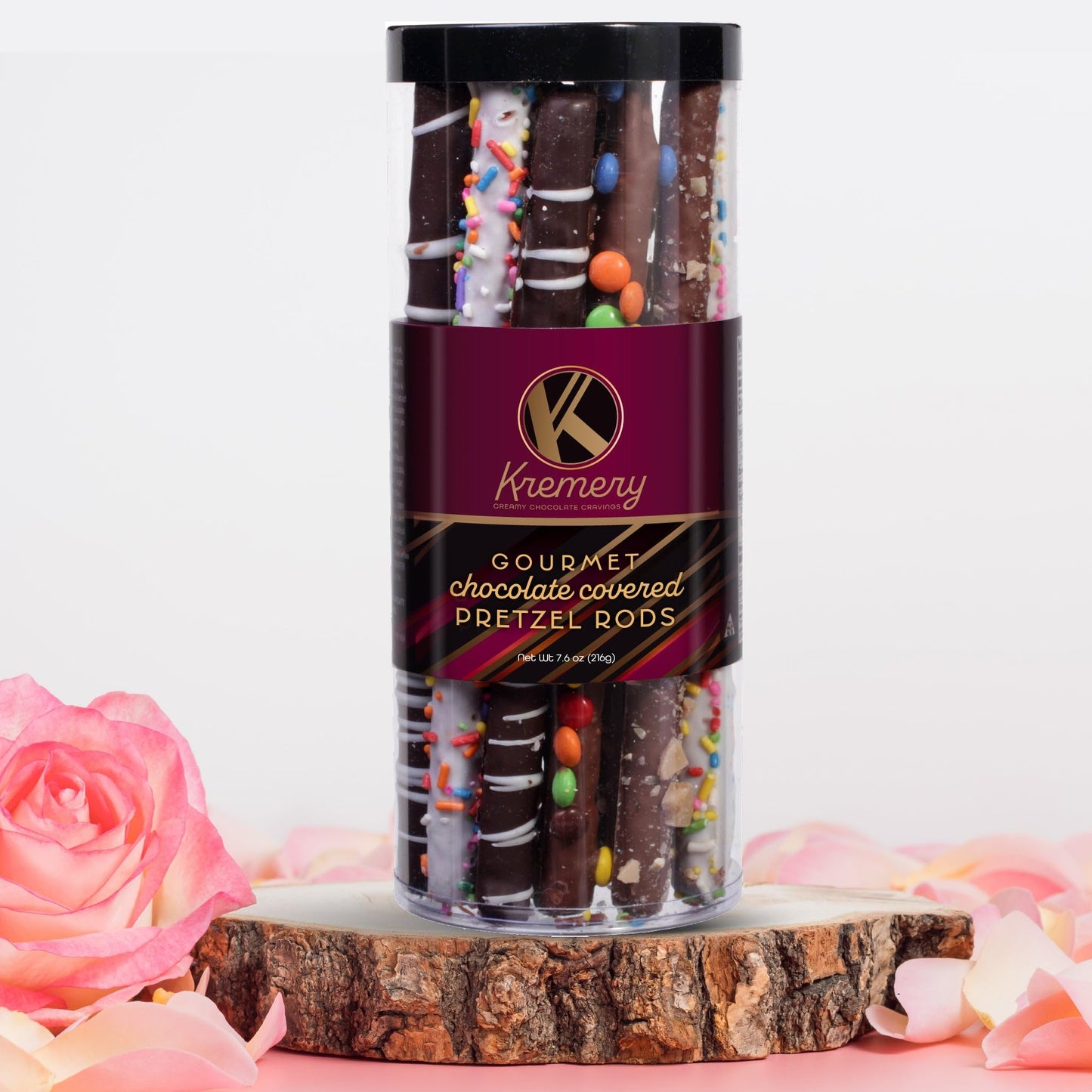 Kremery Creamy Chocolate Cravings - Fathers Day, Chocolate Covered Pretzel Rods Gift Basket, In Clear Tube (8 Pretzels, Assorted