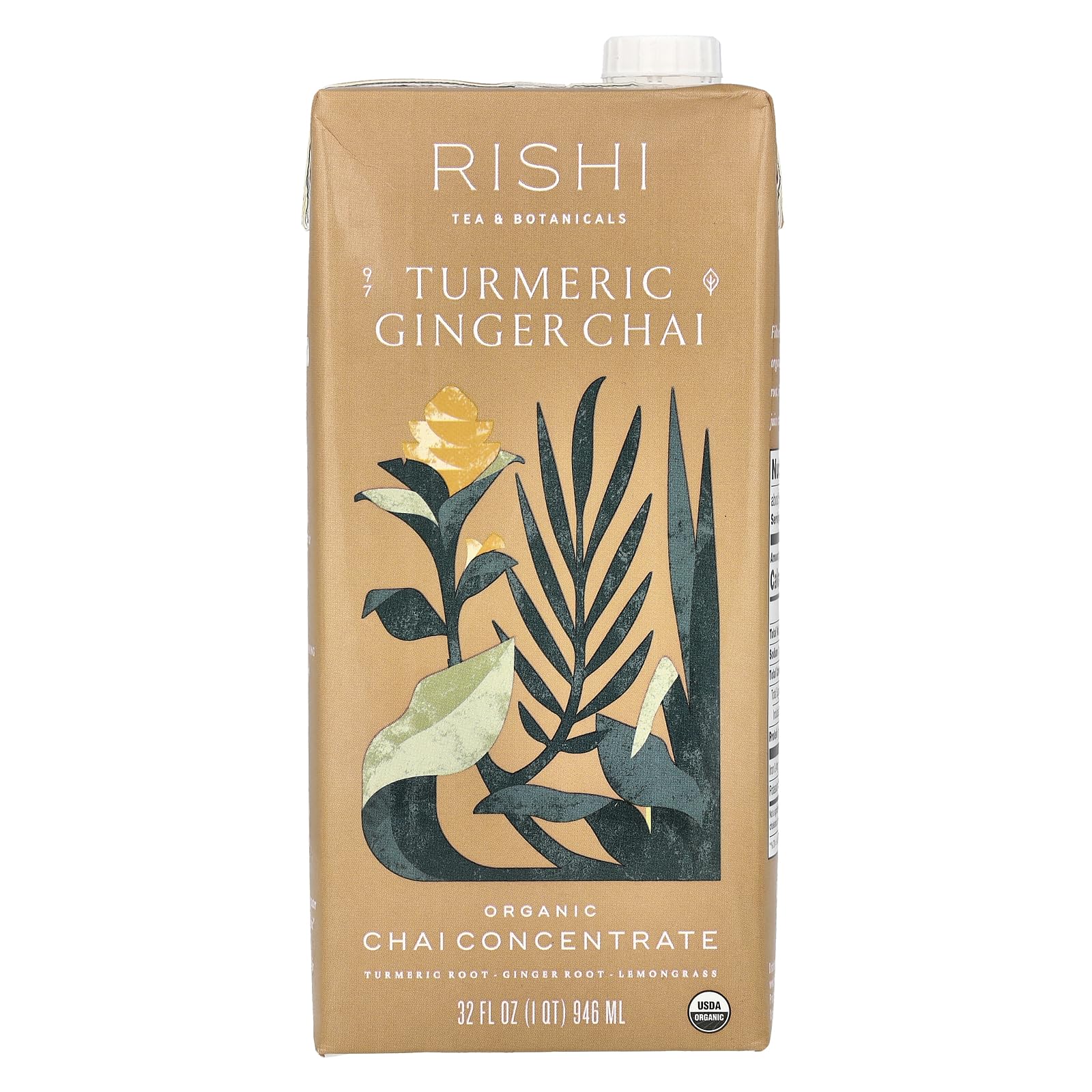 Rishi Tea Turmeric Ginger Chai Concentrate, Organic, Caffeine-Free, 32 Fl Oz, 8 Servings, Model 0741391976443