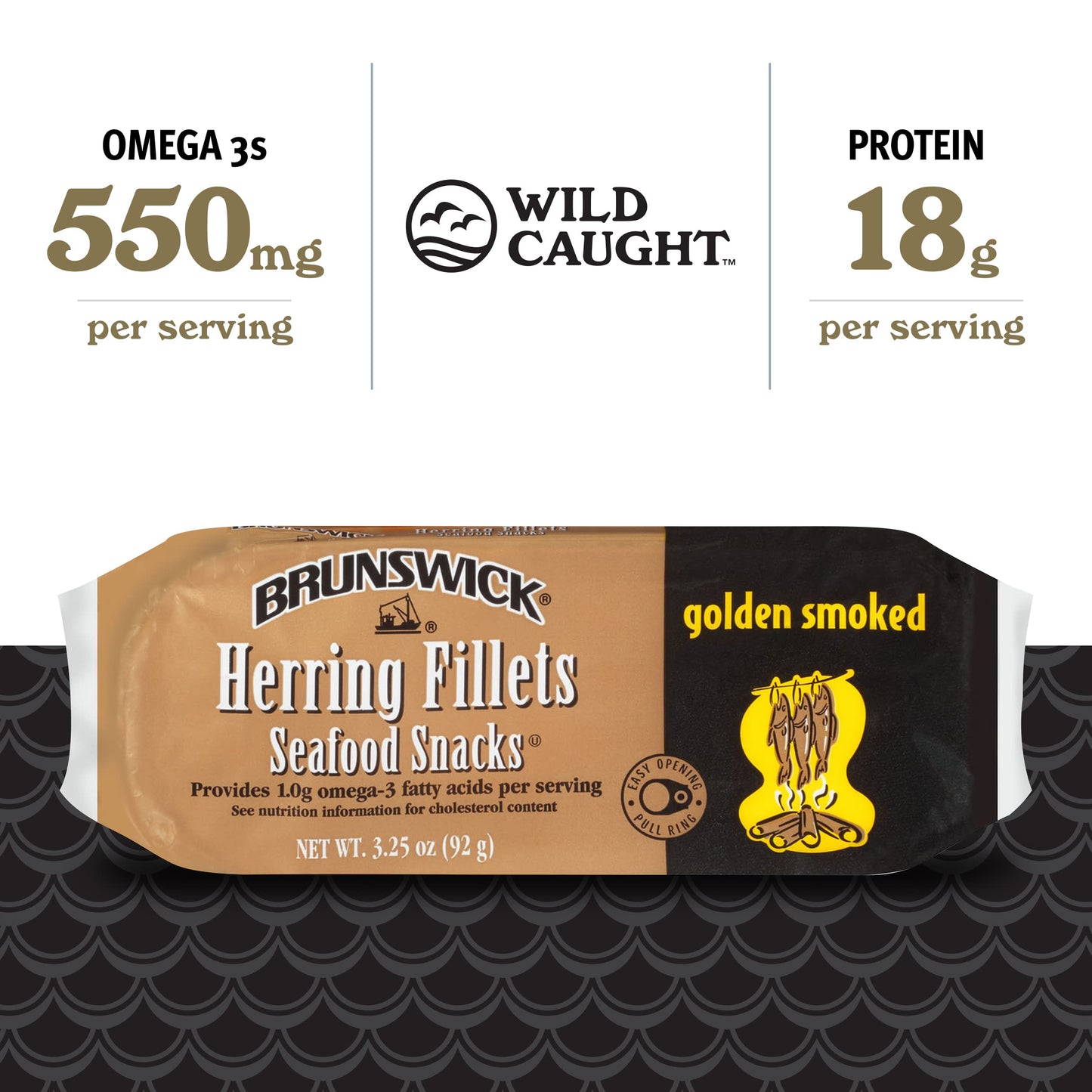 Brunswick Golden Smoked Herring Fillets, Gluten Free, Keto Friendly, 3.25 oz Can (Pack of 12) - 18g Protein per Serving