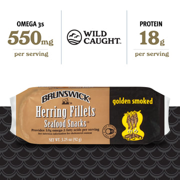 Brunswick Golden Smoked Herring Fillets, Gluten Free, Keto Friendly, 3.25 oz Can (Pack of 12) - 18g Protein per Serving
