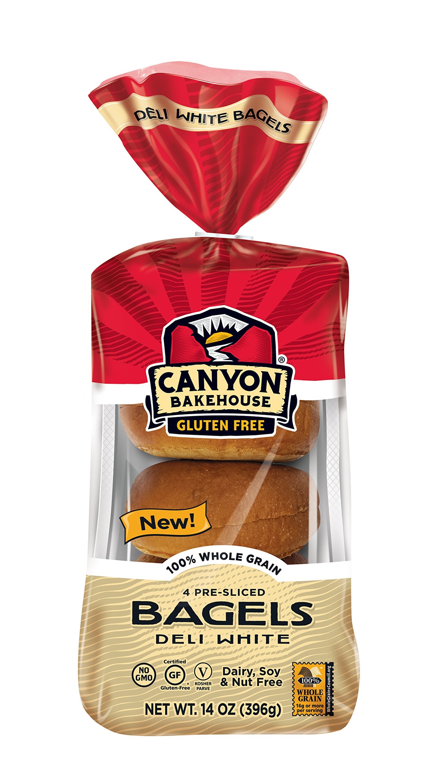 Canyon Bakehouse Deli White Bagels, Gluten Free Bagels, 100% Whole Grain, Fresh, 4 Count