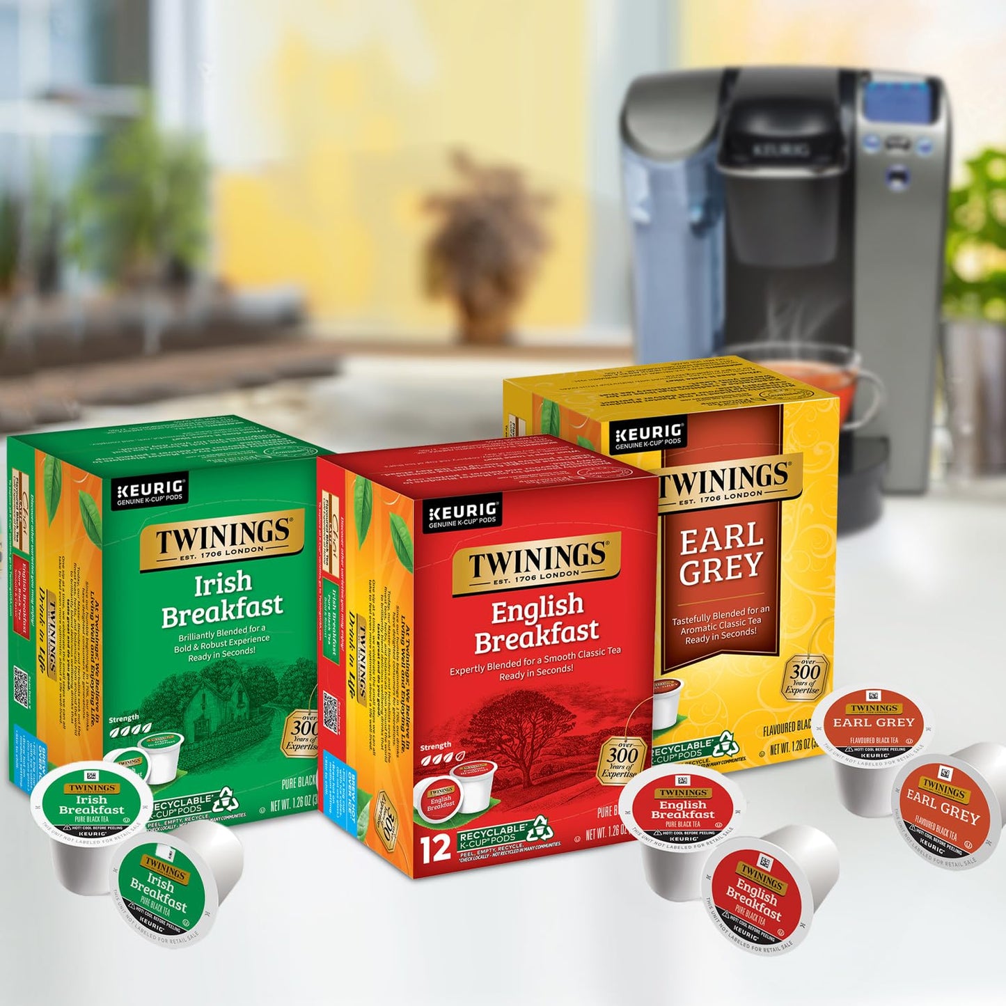 Twinings Black Tea K-Cup Pods For Keurig, Variety 3-Pack – Earl Grey, English Breakfast, And Irish Breakfast Tea K-Cups, Caffeinated, 12 Count Each