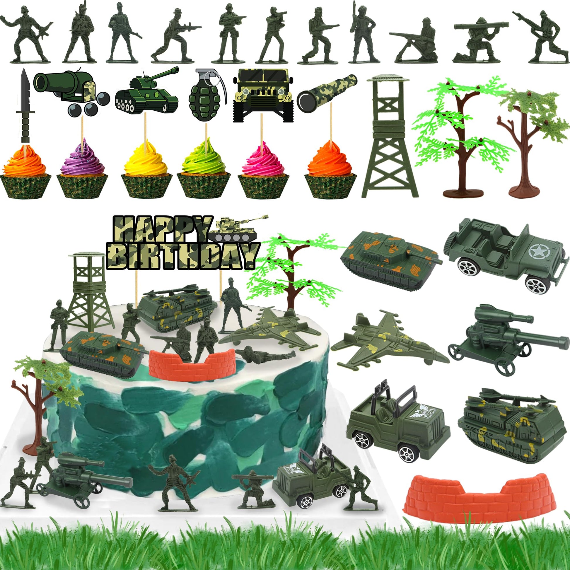 35Pcs Camo Cake Cupcake Toppers Camouflage Cake Decorations Army Military Party Supplies With Camo Happy Birthday Cake Topper Ar