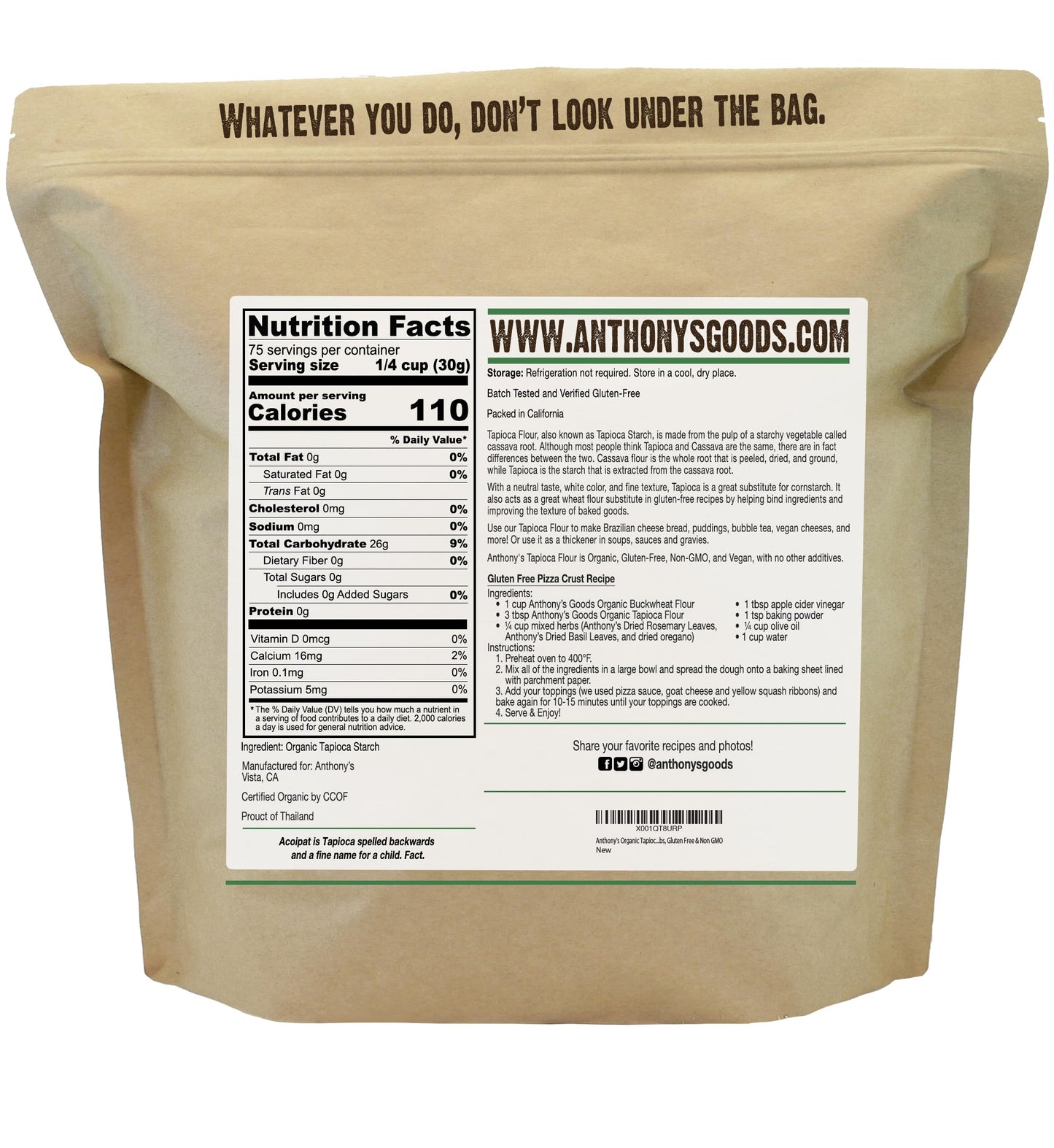 Anthonys Organic Tapioca Flour Starch, 5lbs, Gluten Free & Non GMO