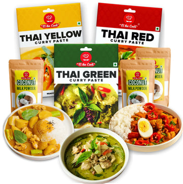 El The Cook Thai Curry Kit - Red, Yellow, Green Paste (50Gm X 3) + Coconut Milk Powder (50Gm X 3)|Just Add Fresh Vegetables/Chic
