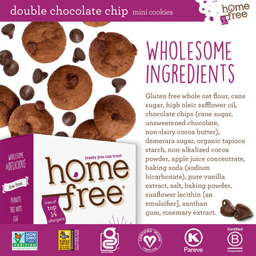 Homefree Mini Double Chocolate Chip Cookie Box, Gluten Free, Nut Free, Vegan, School Safe and Allergy Friendly Snack, 5 oz. Box