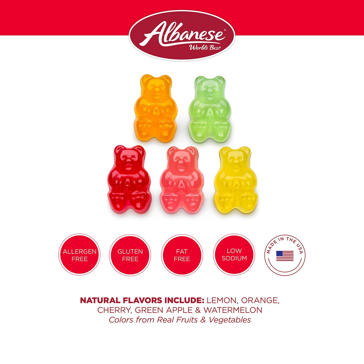 Albanese Worlds Best 5 Natural Flavor Gummi Bears, 5lbs of Candy