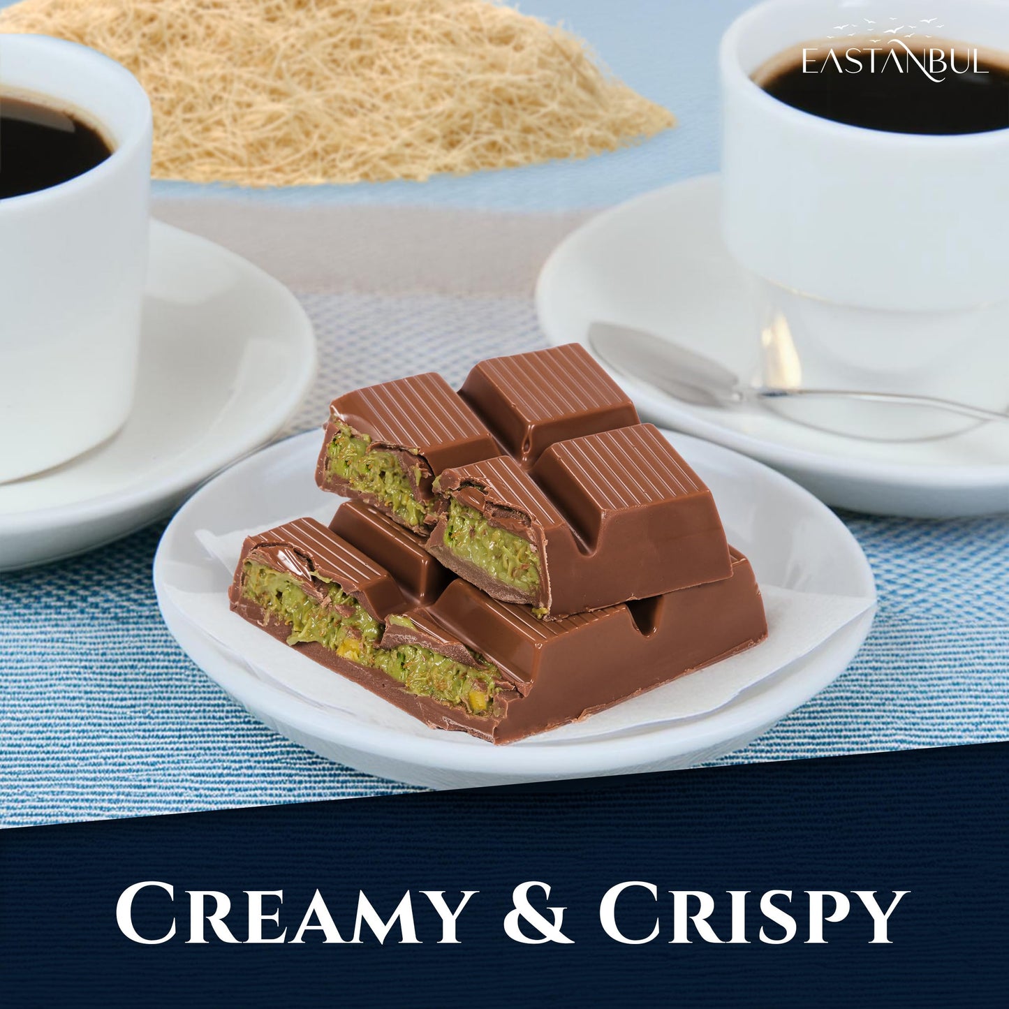 Eastanbul Dubai Chocolate Bar Pistachio, 7Oz, Premium Pistachio Dubai Chocolate Bar, Viral Candy With Shredded Phyllo Dough, Kna